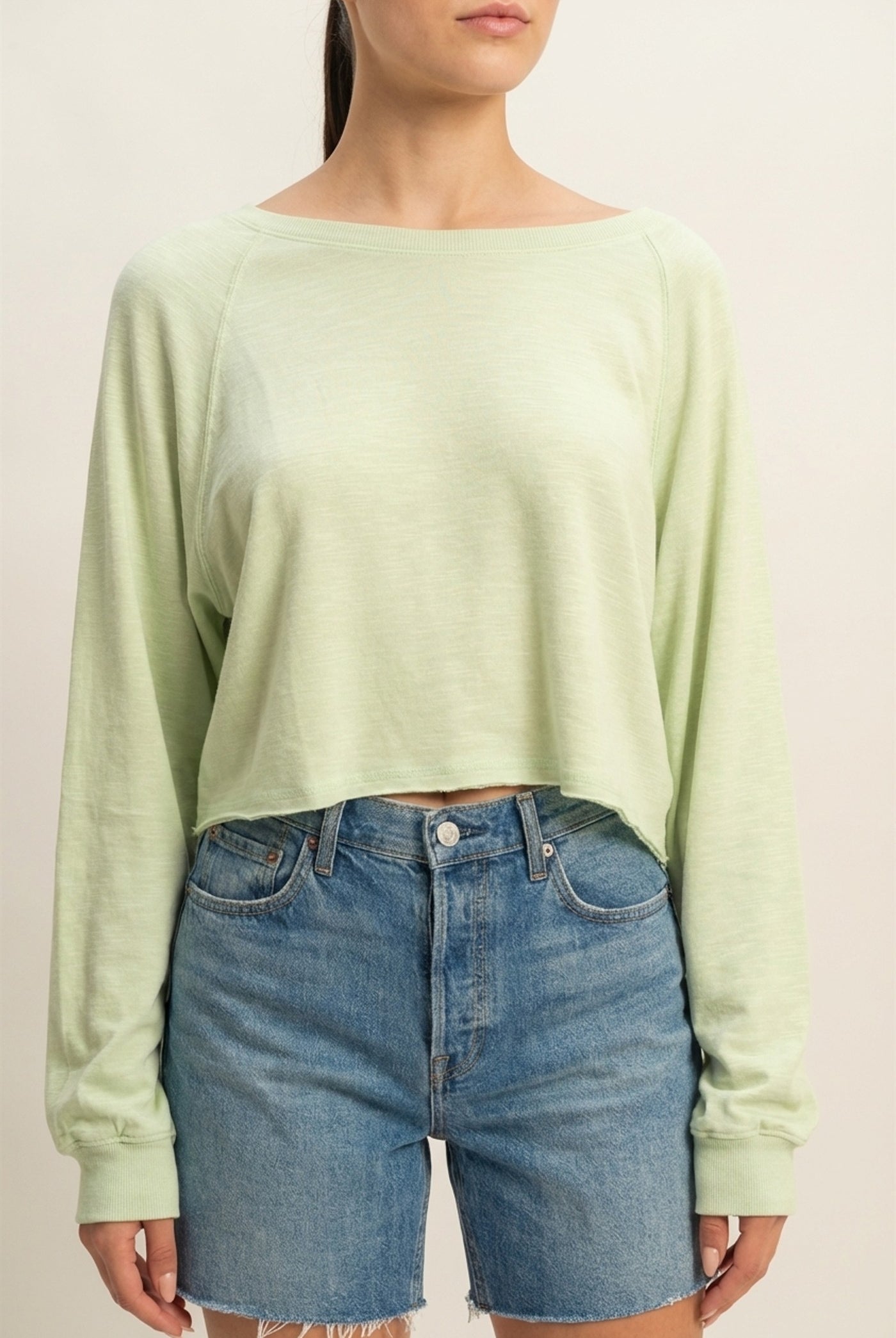 Wholesale Long Sleeve Round Neck Top Clothing Tops DZ22E691 PASTEL GREEN DOUBLE ZERO