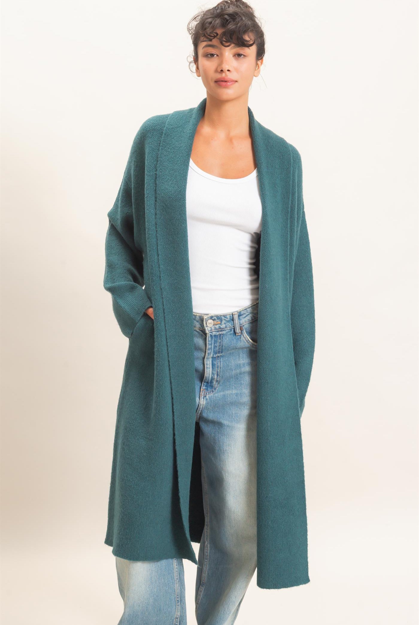 Wholesale Duster Cardigan Sweaters DZ26E267 DARK TEAL DOUBLE ZERO