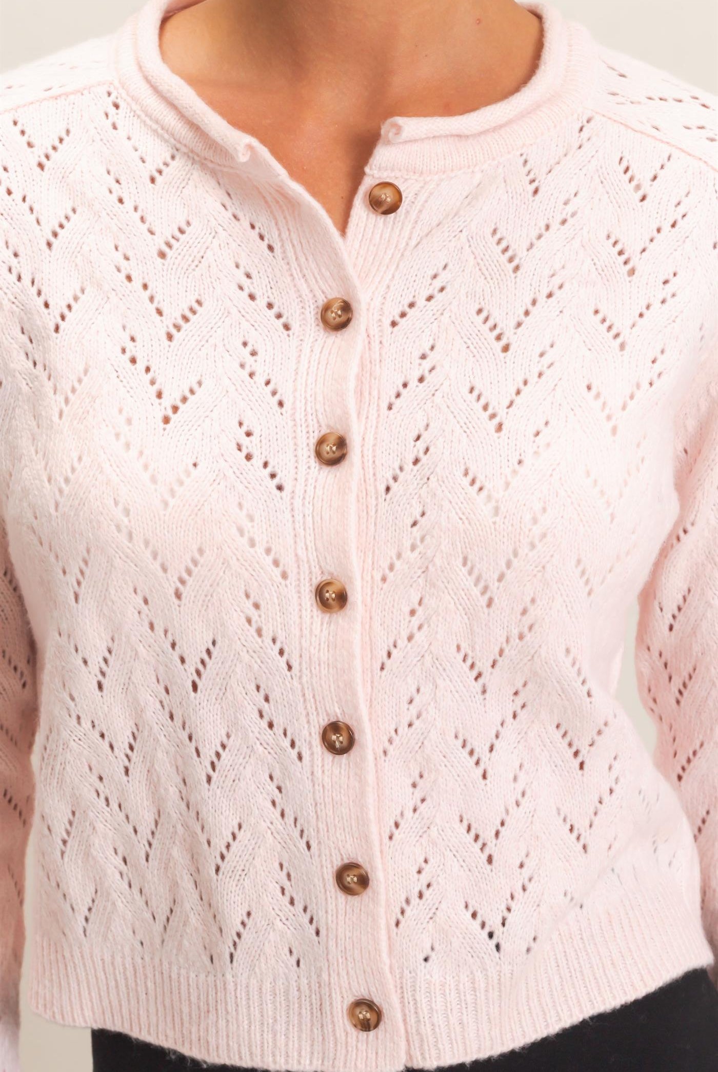 Wholesale Pointelle Knit Button Front Cardigan Cardigans DZ26C978 LIGHT PINK DOUBLE ZERO