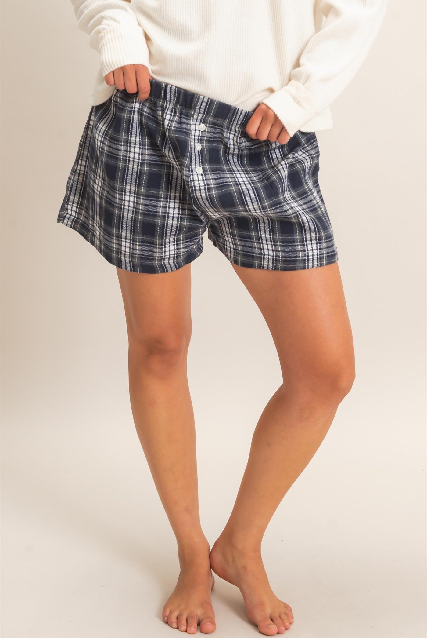 Wholesale Plaid Shorts With Button Front Shorts DZ26F270 NAVY DOUBLE ZERO
