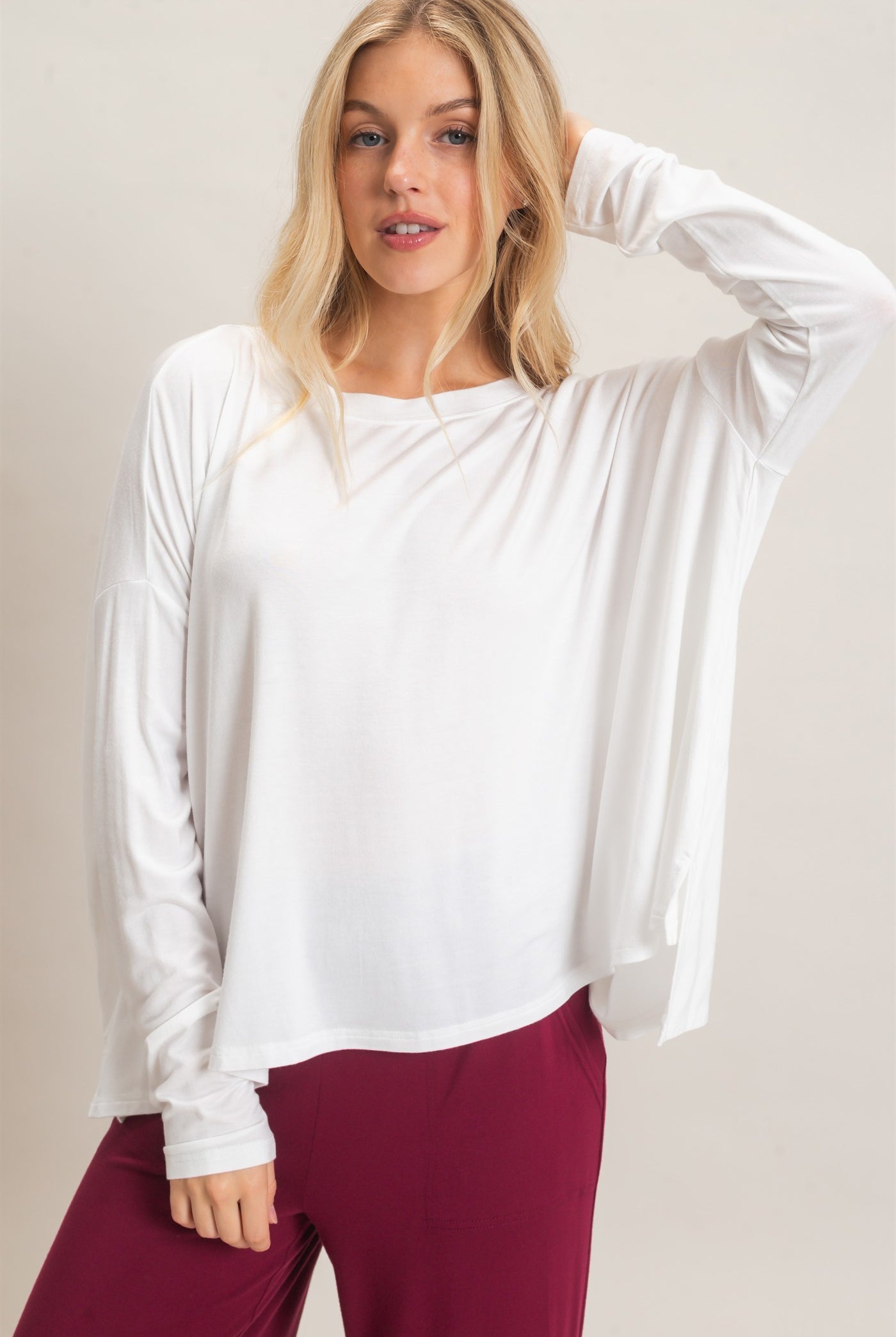 Wholesale Boat Neck Boxy Top Clothing Tops HF26F298 OFF WHITE HYFVE
