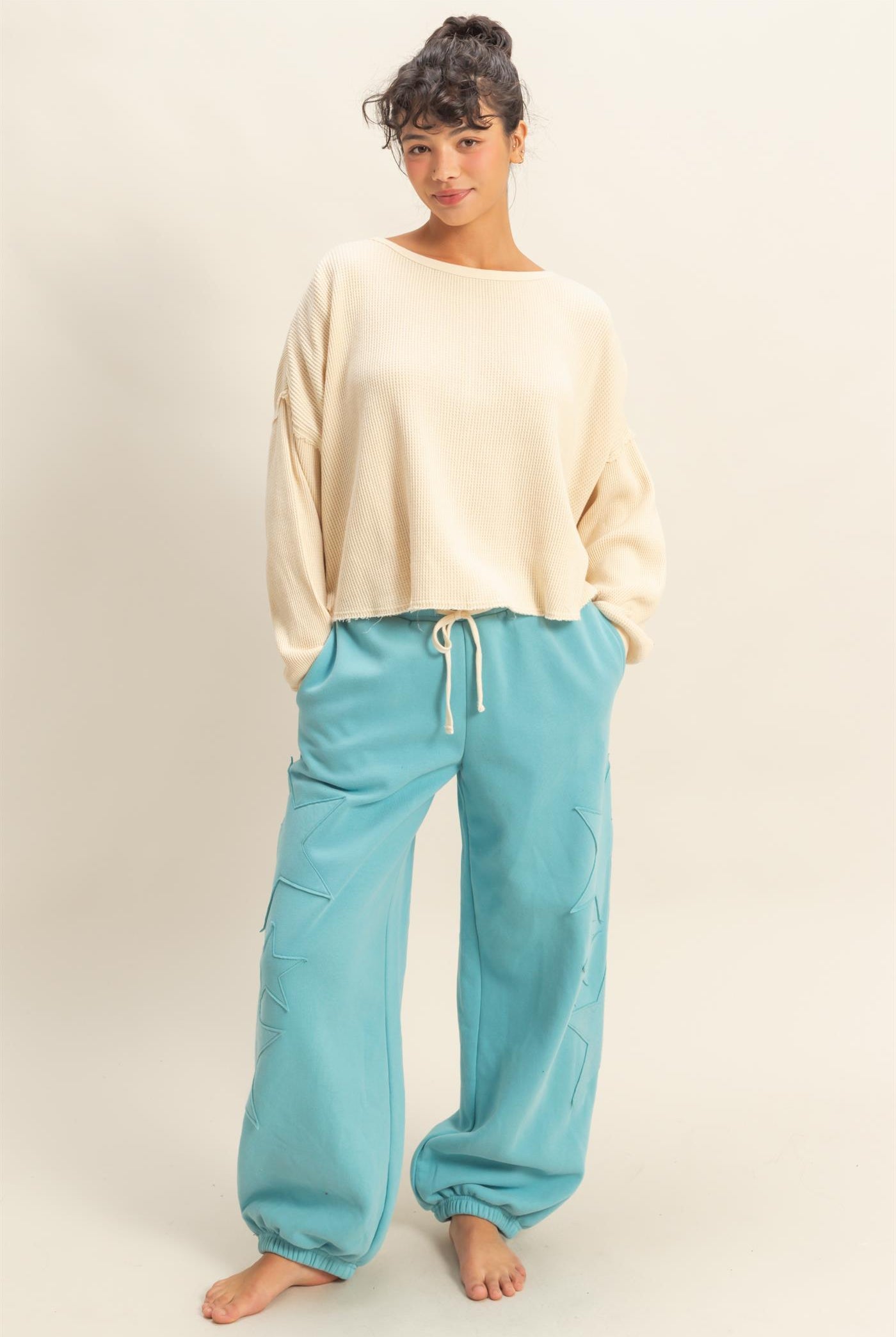 Wholesale Mineral Wash Waffle Oversized Top Clothing Tops DZ26E248 ALPACA DOUBLE ZERO