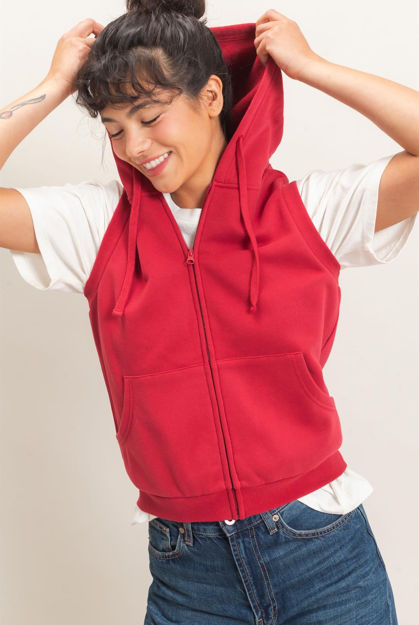 Wholesale Sleeveless Zip Up Hoodie Hoodies DZ26E330 DARK RED DOUBLE ZERO