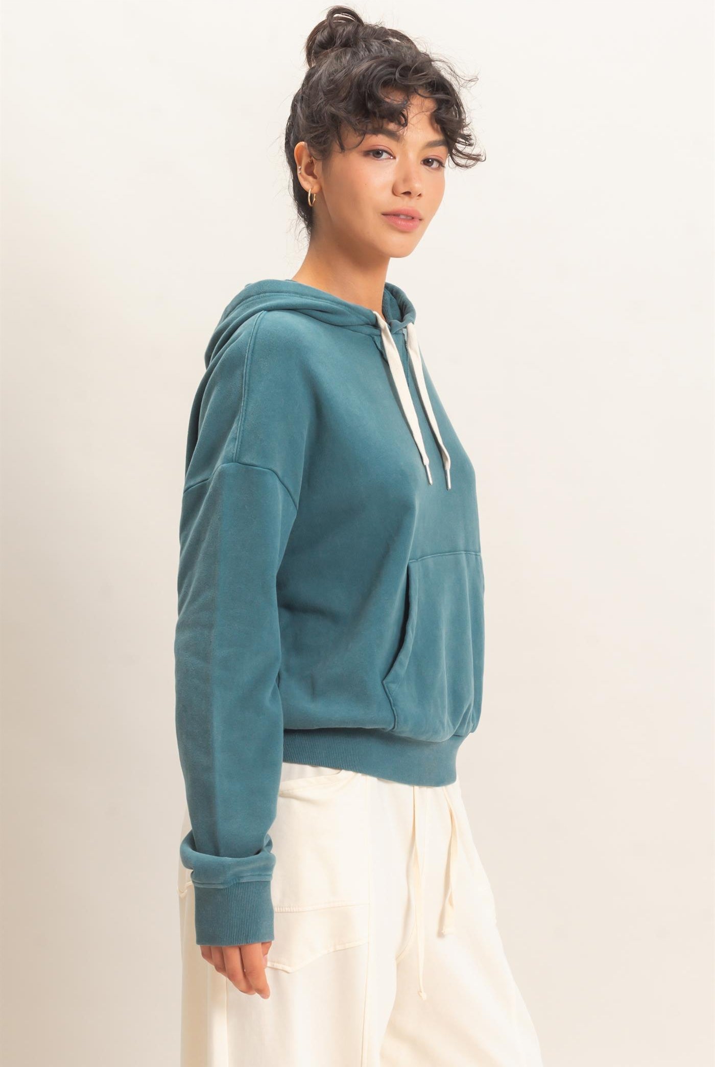 Wholesale Acid Wash Hoodie Clothing Tops DZ26E112 DARK TEAL DOUBLE ZERO