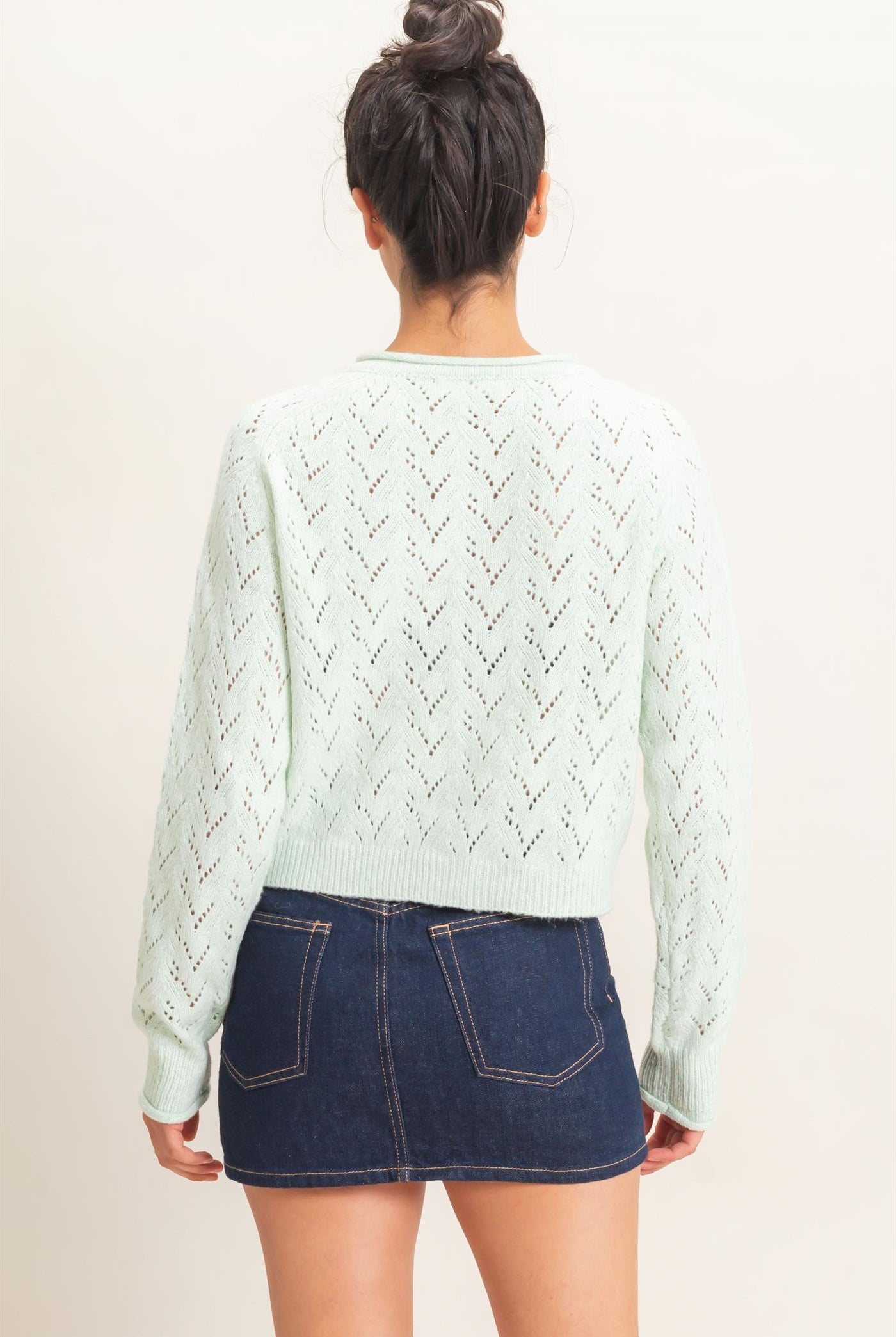 Wholesale Pointelle Knit Button Front Cardigan Cardigans DZ26C978 PALE GREEN DOUBLE ZERO