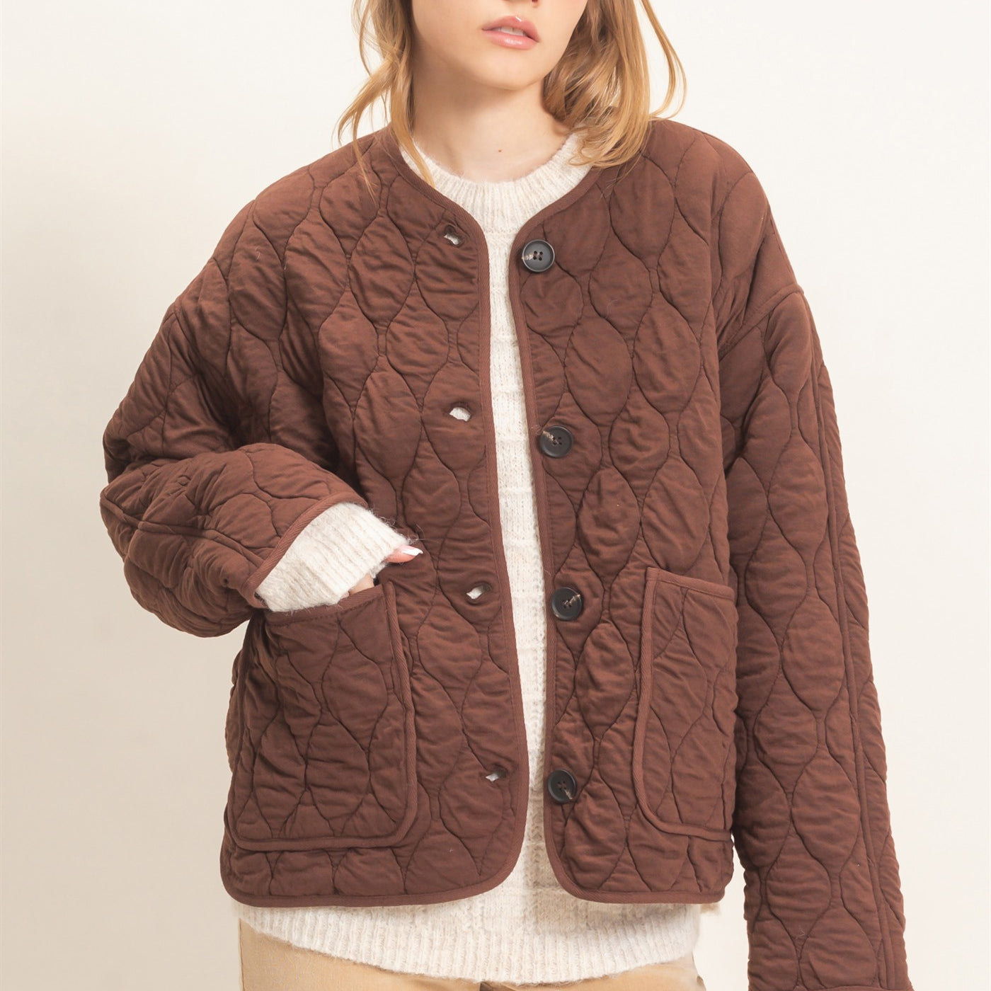 Wholesale Diamond Quilted Jacket Coats & Jackets HF26E370 CHESTNUT HYFVE