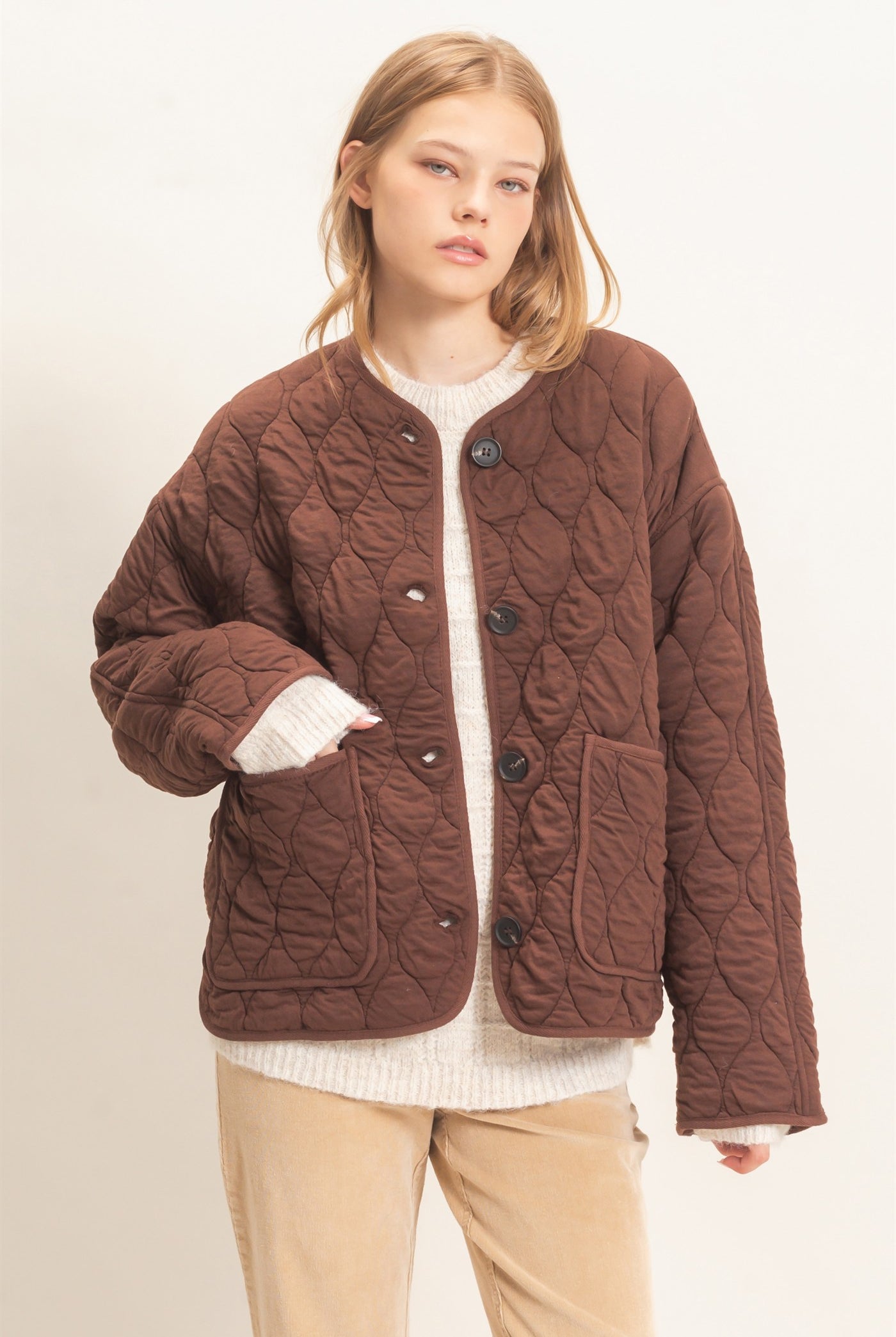 Wholesale Diamond Quilted Jacket Coats & Jackets HF26E370 CHESTNUT HYFVE