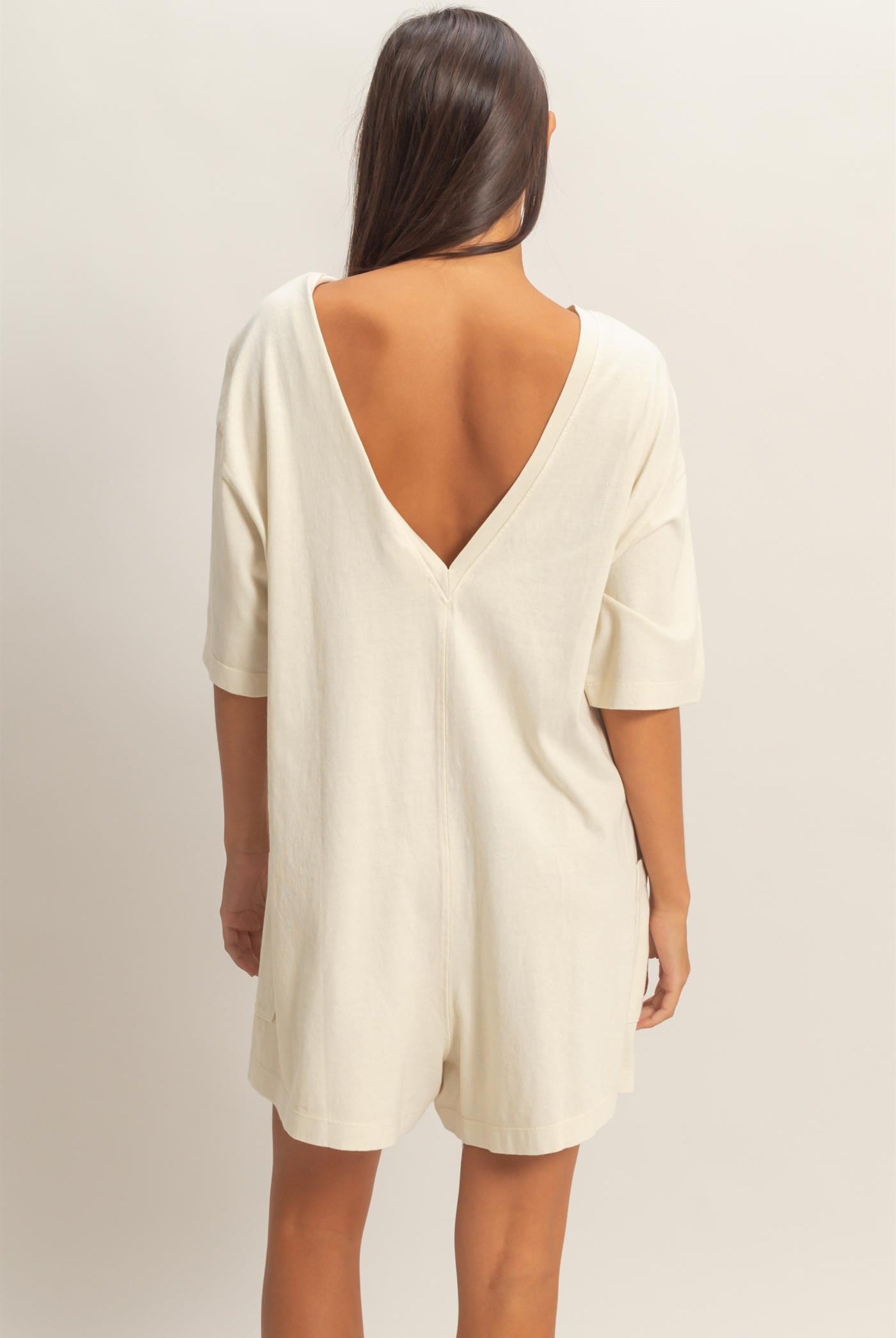 Wholesale Mineral Washed V-Back Romper Clothing DZ26A326 ALPACA HYFVE