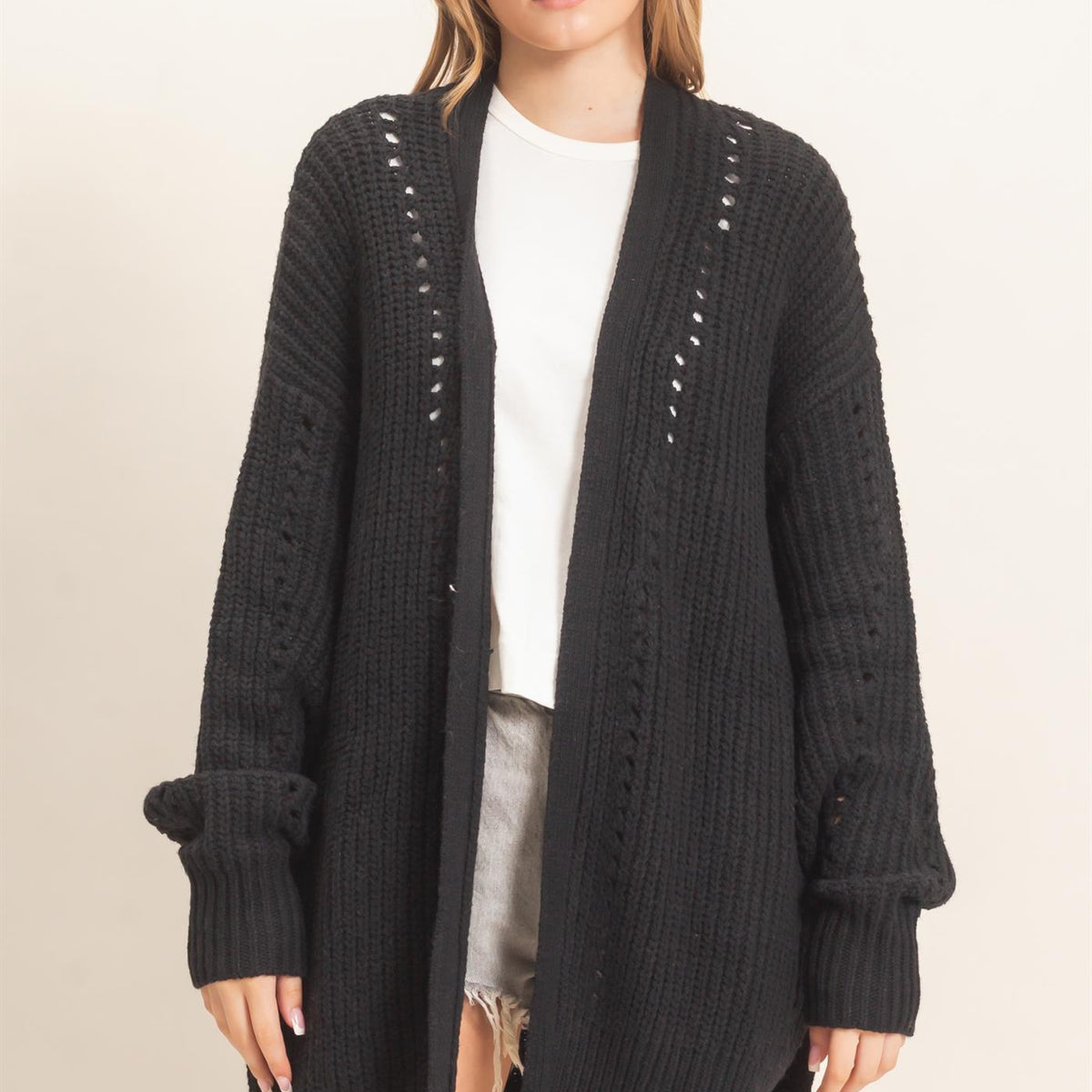 Wholesale Open-Front Cardigan Cardigans HF26C410 BLACK HYFVE