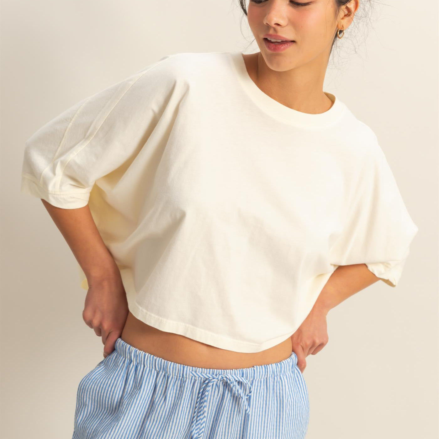 Wholesale Flowy Bat Wing Sleeves Knit Top Clothing Tops DZ25A797 OFF WHITE DOUBLE ZERO