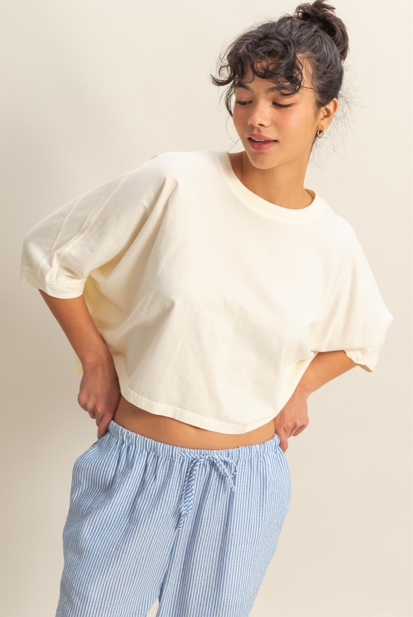 Wholesale Flowy Bat Wing Sleeves Knit Top Clothing Tops DZ25A797 OFF WHITE DOUBLE ZERO