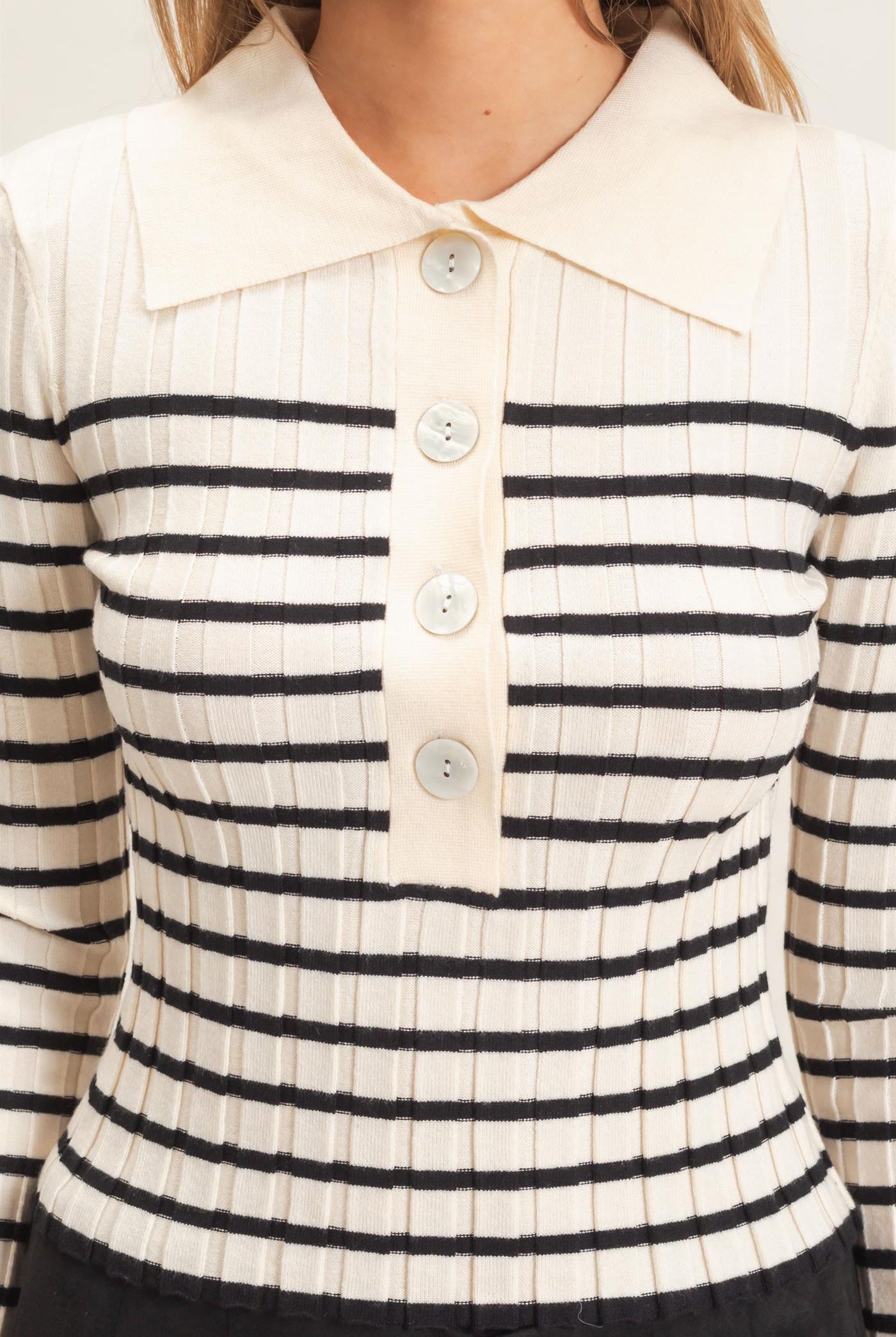 Wholesale Ribbed Collared Sweater Sweaters HF26E534 CREAM HYFVE
