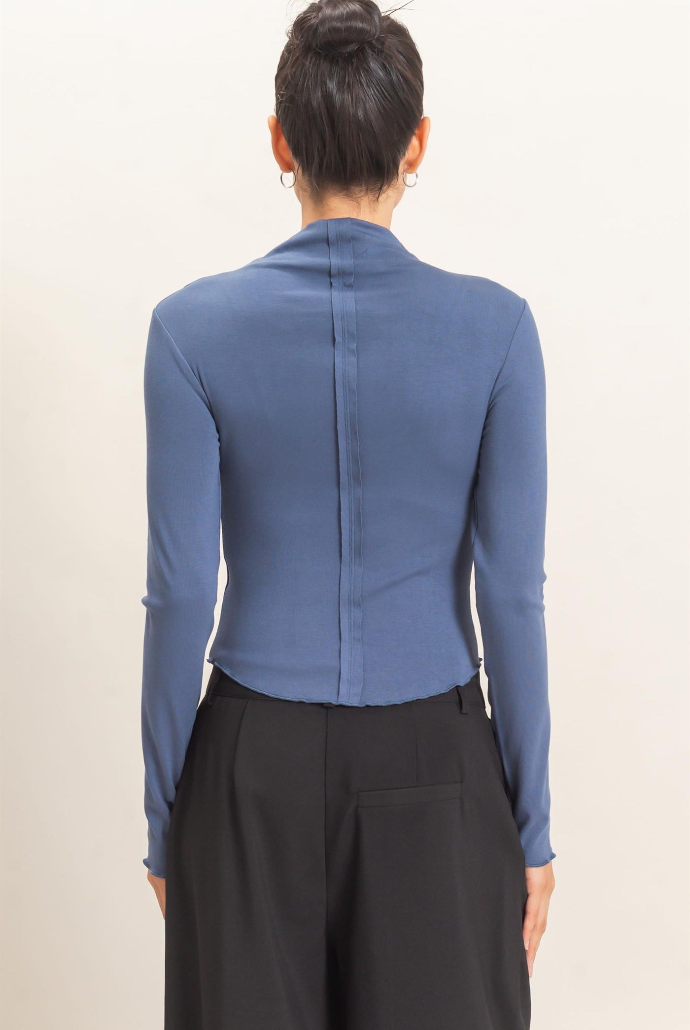 Wholesale Long Sleeve Lettuce Hem Top Clothing Tops HF26F122 STEEL BLUE HYFVE