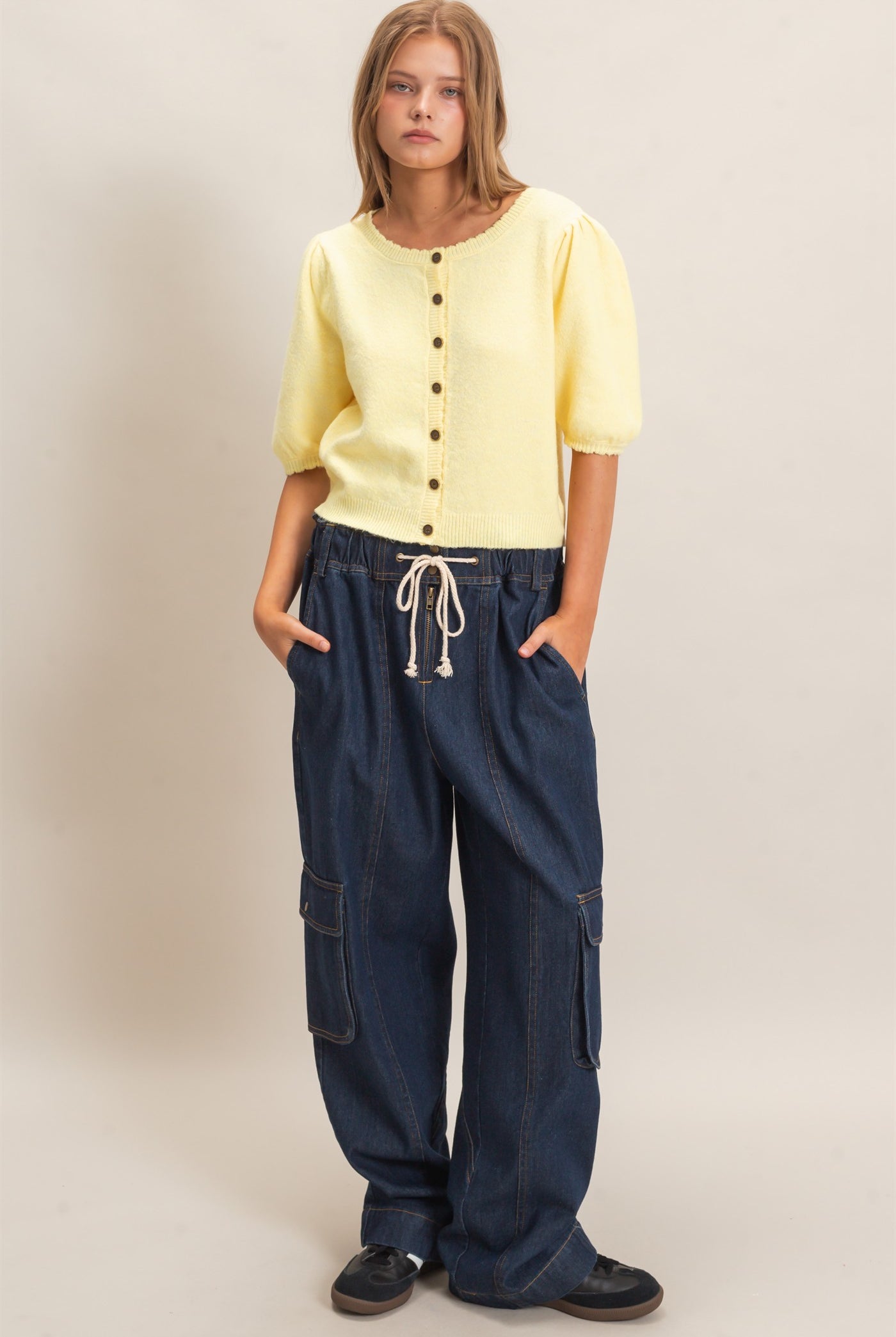 Wholesale Drawstring Cargo Denim Pants Pants HF26E182 DARK DENIM HYFVE