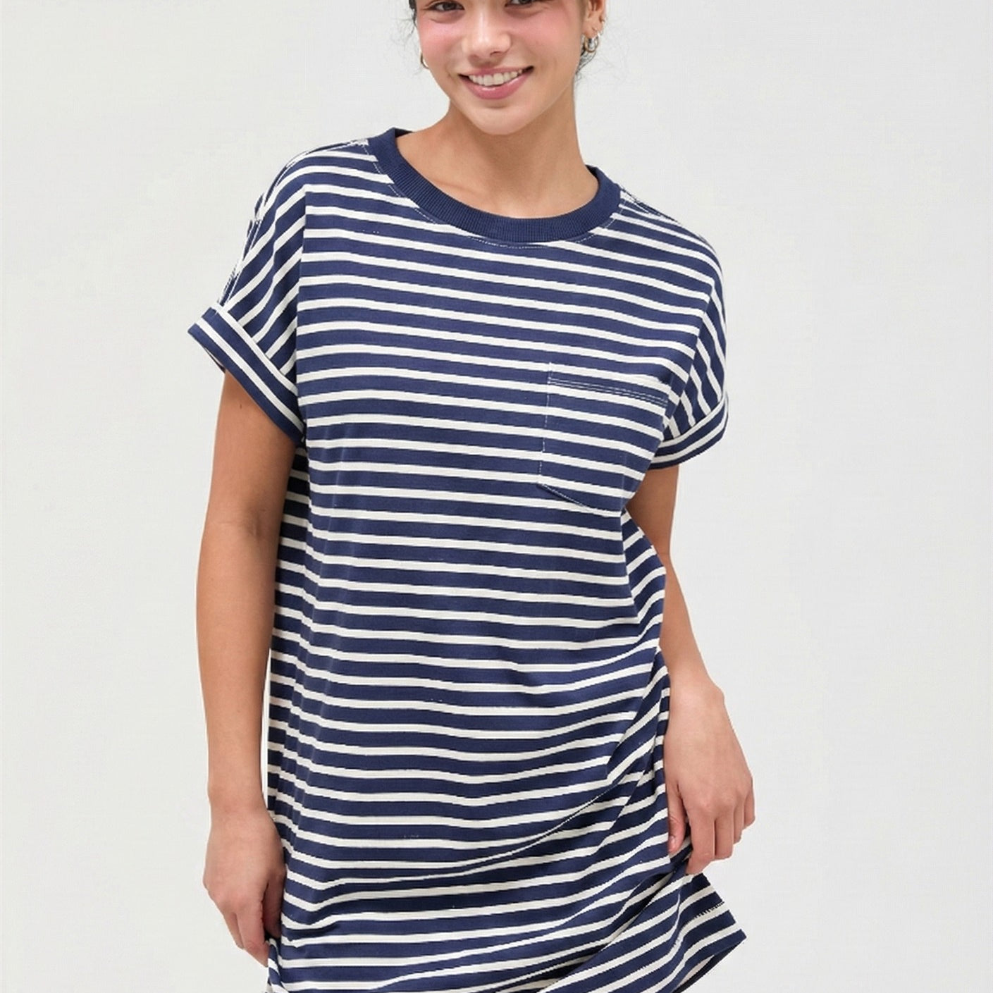 Wholesale Striped T-Shirt Mini Dress Dresses DZ26C067 NAVY DOUBLE ZERO