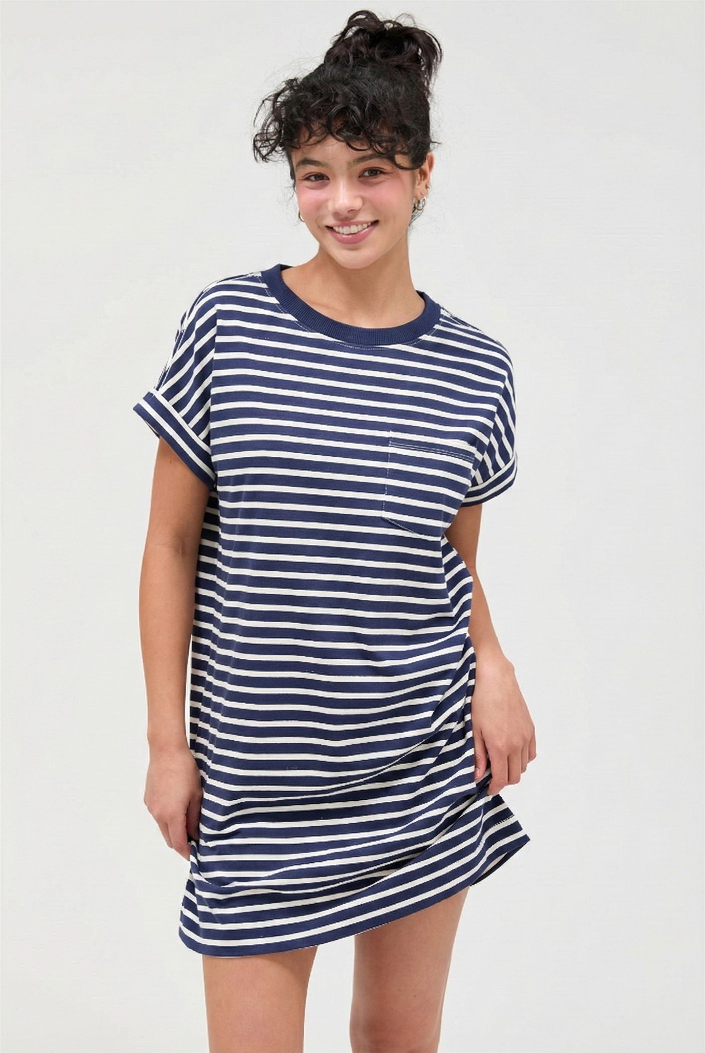 Wholesale Striped T-Shirt Mini Dress Dresses DZ26C067 NAVY DOUBLE ZERO