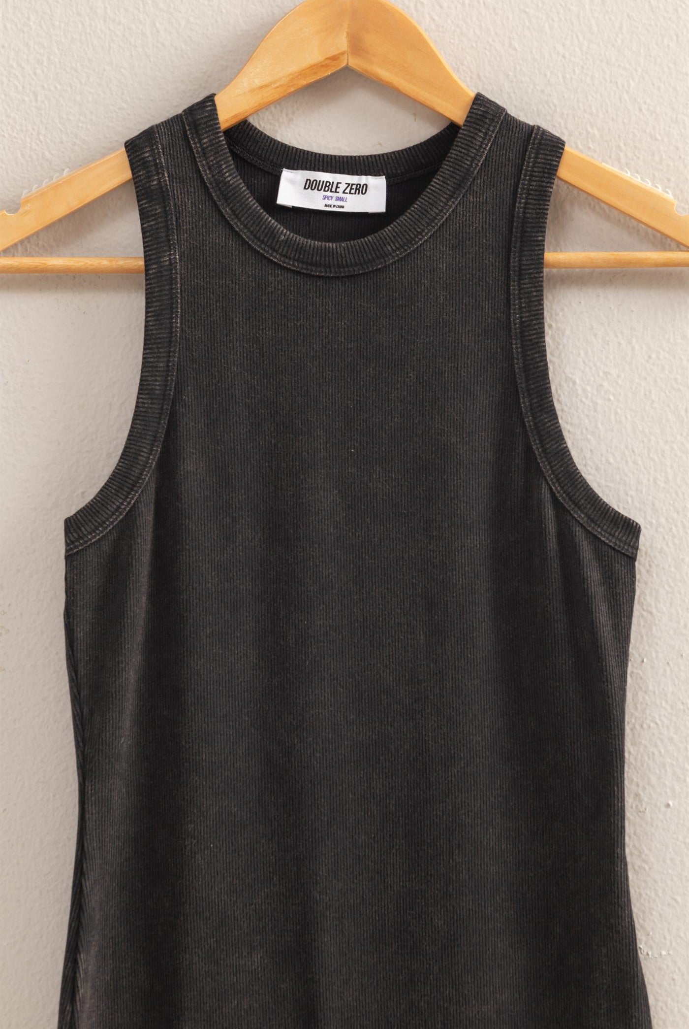 Wholesale Acid Washed Ribbed Mini Dress Dresses DZ25E297 BLACK DOUBLE ZERO