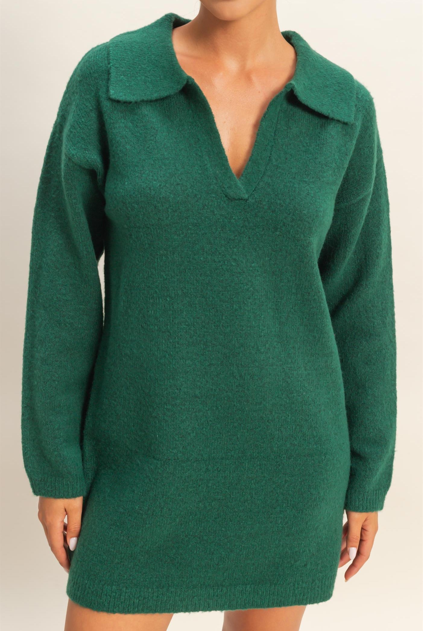 Wholesale Sophisticated Polo Long Sleeve Sweater Dress Dresses DZ25E838 DARK GREEN DOUBLE ZERO