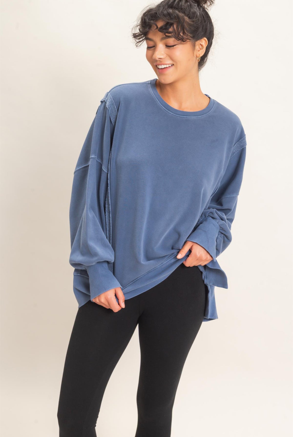 Wholesale Pigment Dye Oversized Raw Edge Sweatshirt Sweatshirts DZ26C737 NAVY DOUBLE ZERO