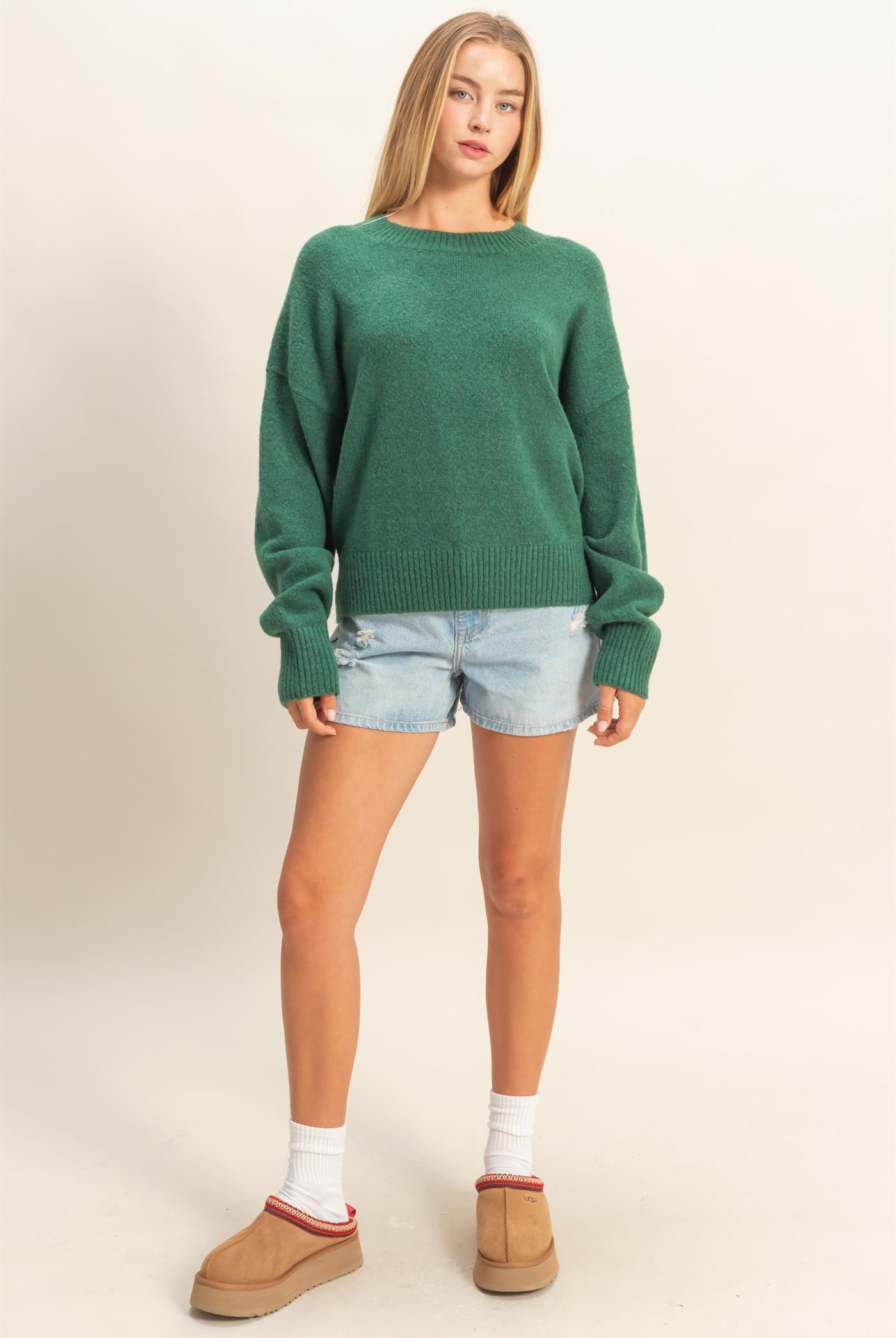 Wholesale Crewneck Sweater Sweaters DZ25E787 DARK GREEN DOUBLE ZERO