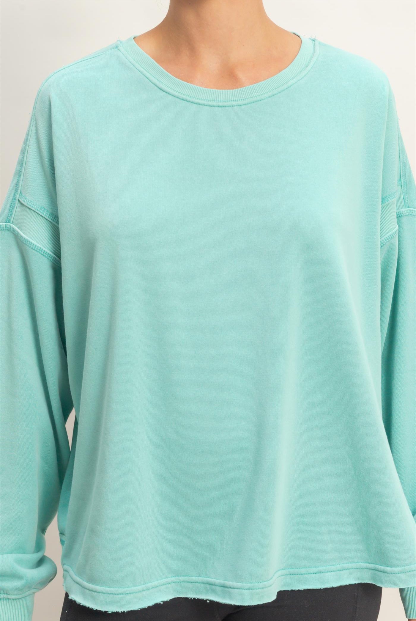 Wholesale Oversized Cross Detail Open Back Sweatshirt Clothing Tops DZ26E050 TURQUOISE DOUBLE ZERO