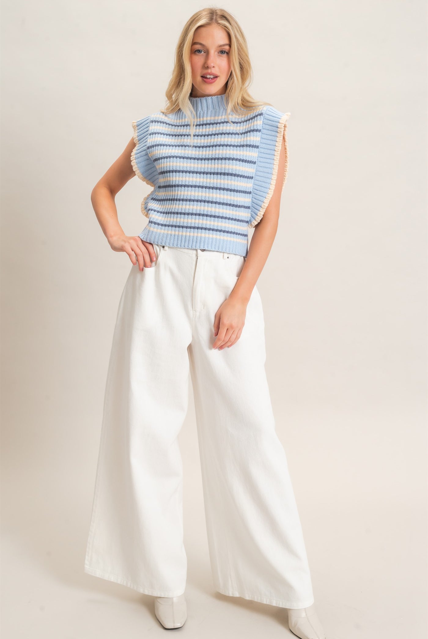 Wholesale Wide-Leg High-Rise Pants Pants HF26F222-D WHITE HYFVE