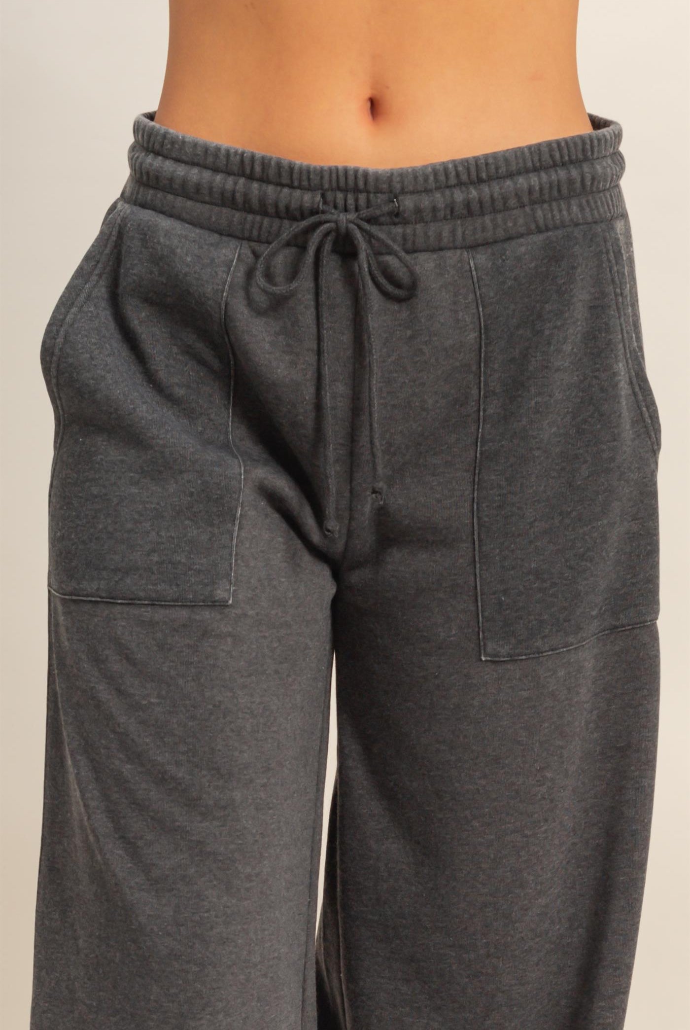 Wholesale Burnout French Terry Wide-Leg Pants Pants DZ26A259 BLACK DOUBLE ZERO