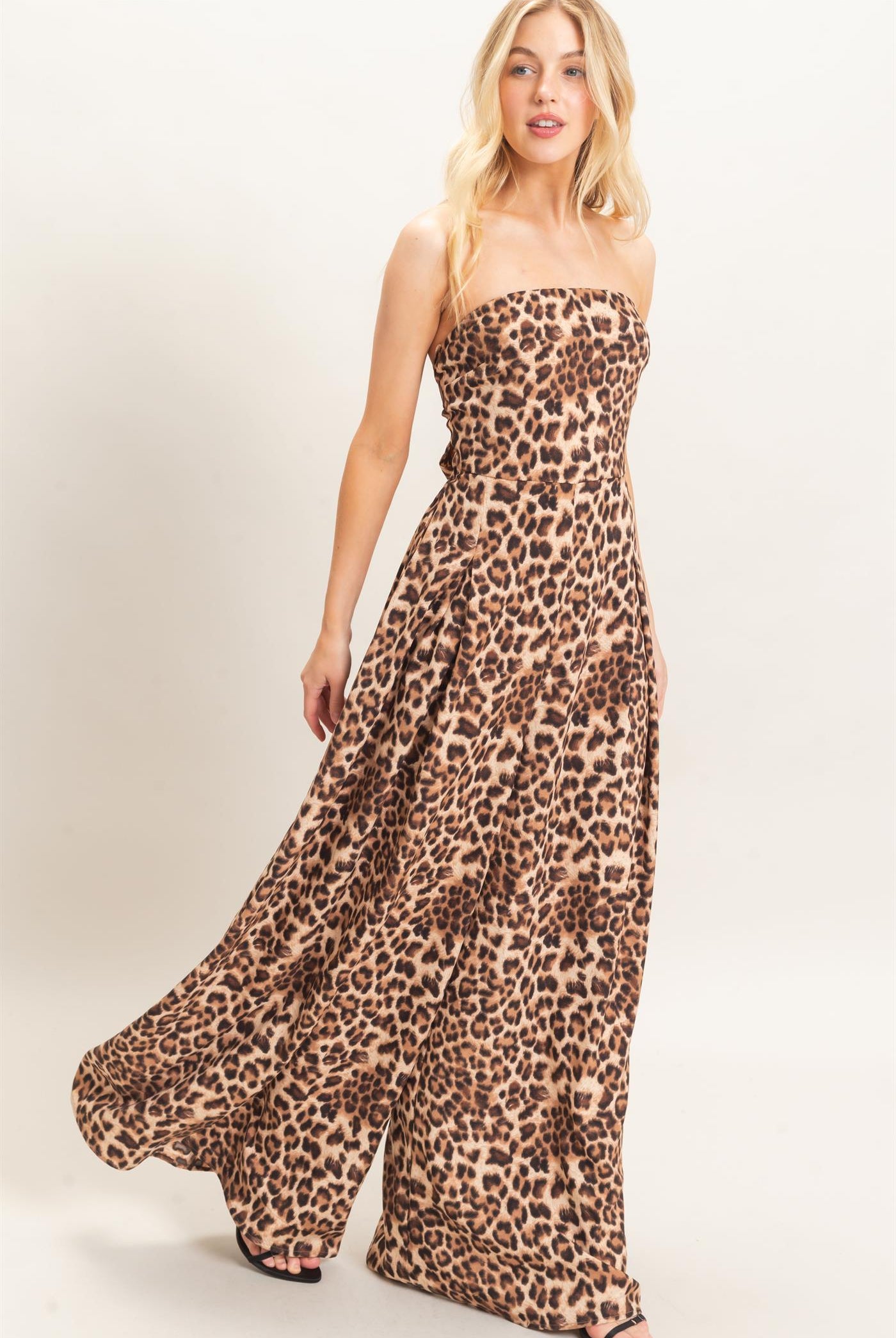 Wholesale Leopard Print Strapless Jumpsuit Clothing HF26F208 BROWN HYFVE