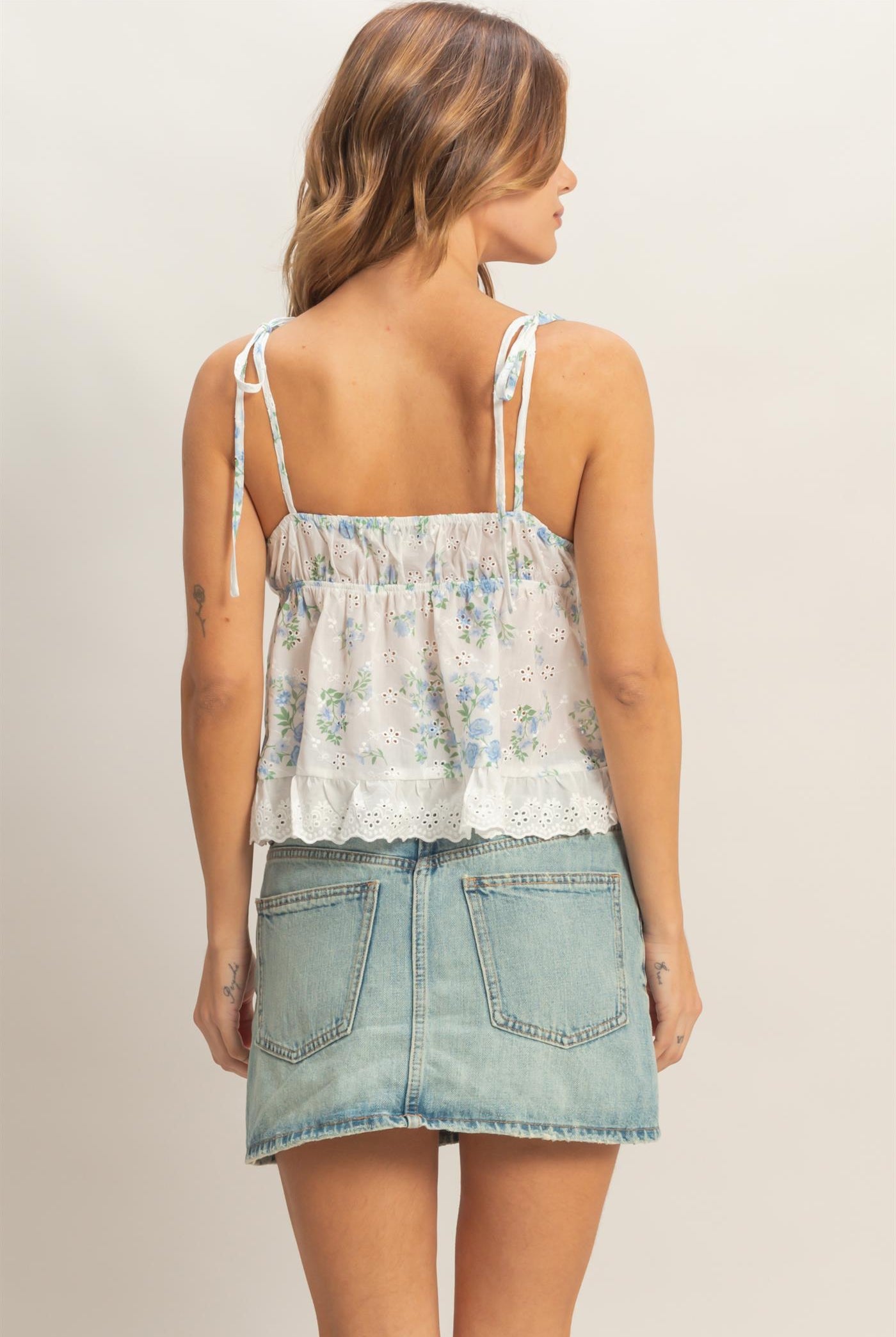 Wholesale Floral Lace Trim Camisole Camisoles HF26C362-D BLUE HYFVE