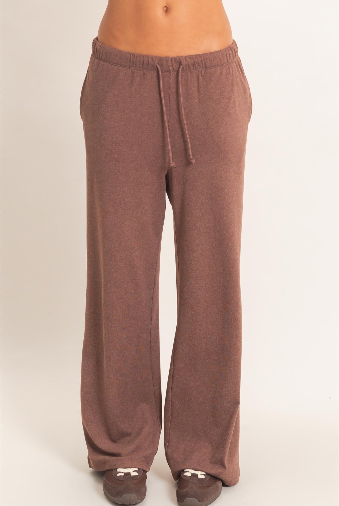 Wholesale Wide Leg Pants With Drawcord Pants DZ26E288 DARK BROWN DOUBLE ZERO