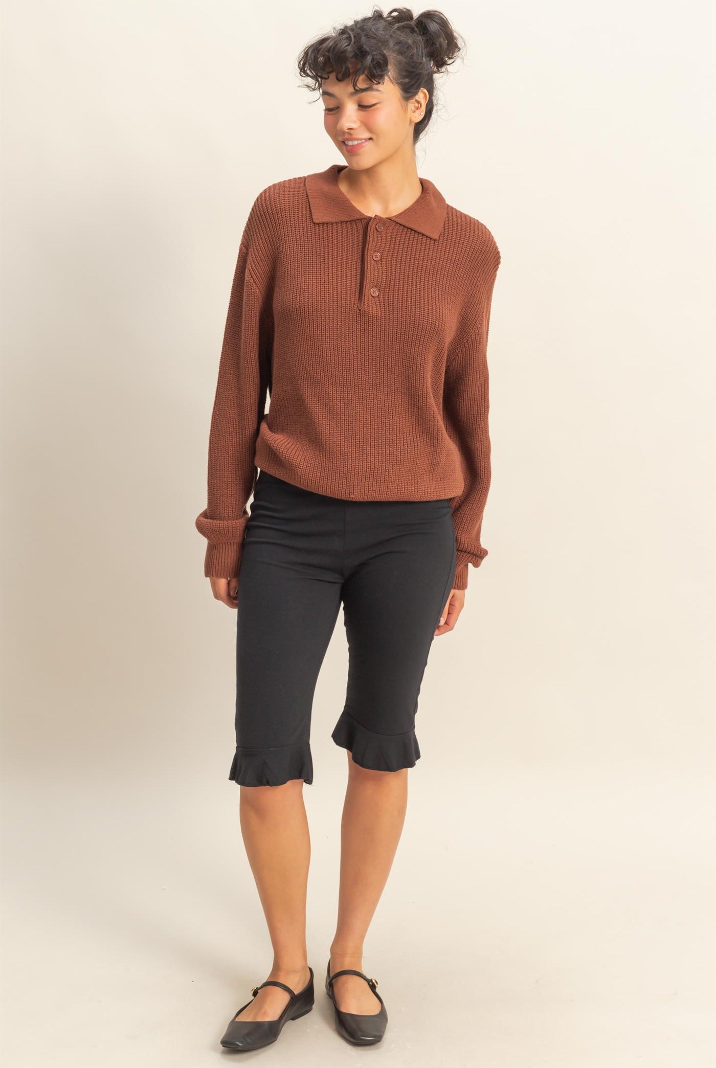 Wholesale Oversized Collar Sweater Sweaters DZ25E823 CHESTNUT DOUBLE ZERO