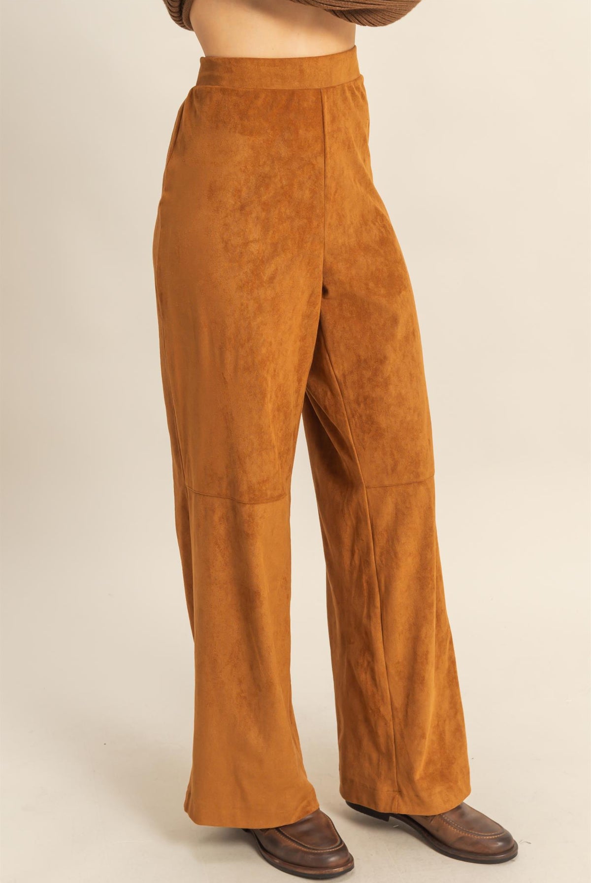 Wholesale Suede Wide-Leg Pants With Tailored Fit Pants HF26A592 CAMEL HYFVE