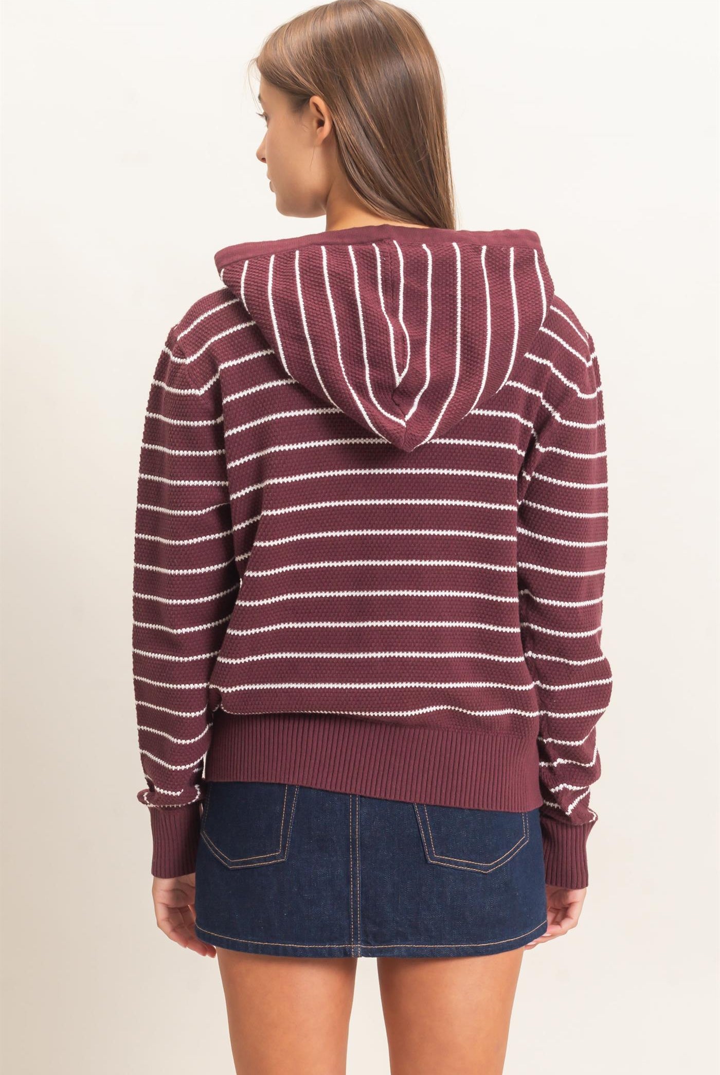 Wholesale Striped Hooded Sweater Hoodies DZ26C972 DARK CHERRY DOUBLE ZERO
