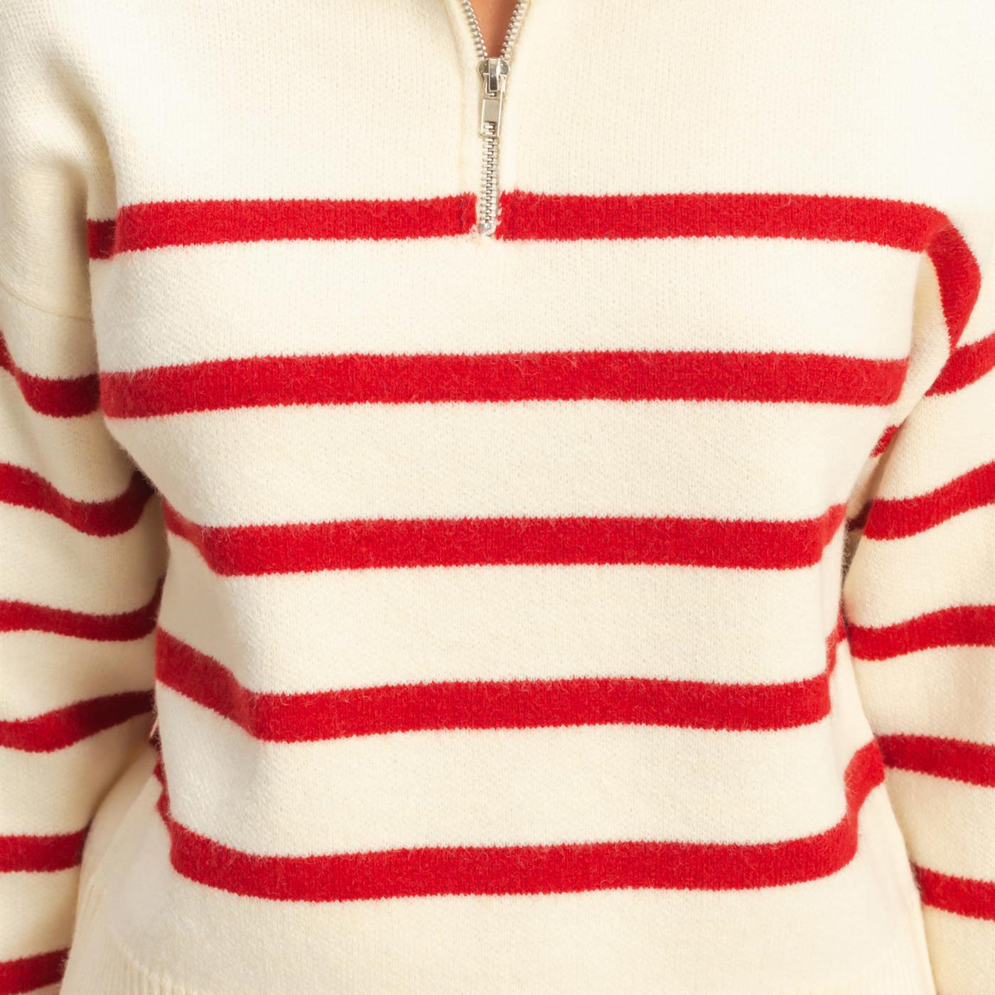 Wholesale Striped Half Zip Sweater Sweaters DZ25E282 CREAM/RED DOUBLE ZERO