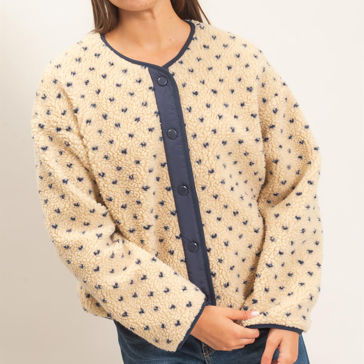 Wholesale Polka Dot Sherpa Jacket Coats & Jackets DZ26F160 NAVY DOUBLE ZERO