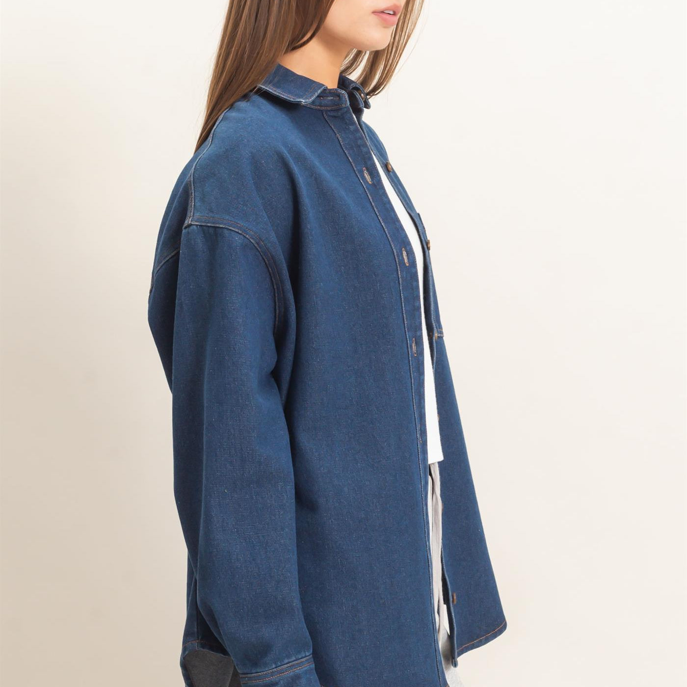 Wholesale Denim Button-Up Collar Shirt Clothing Tops DZ26F410 DARK BLUE DOUBLE ZERO