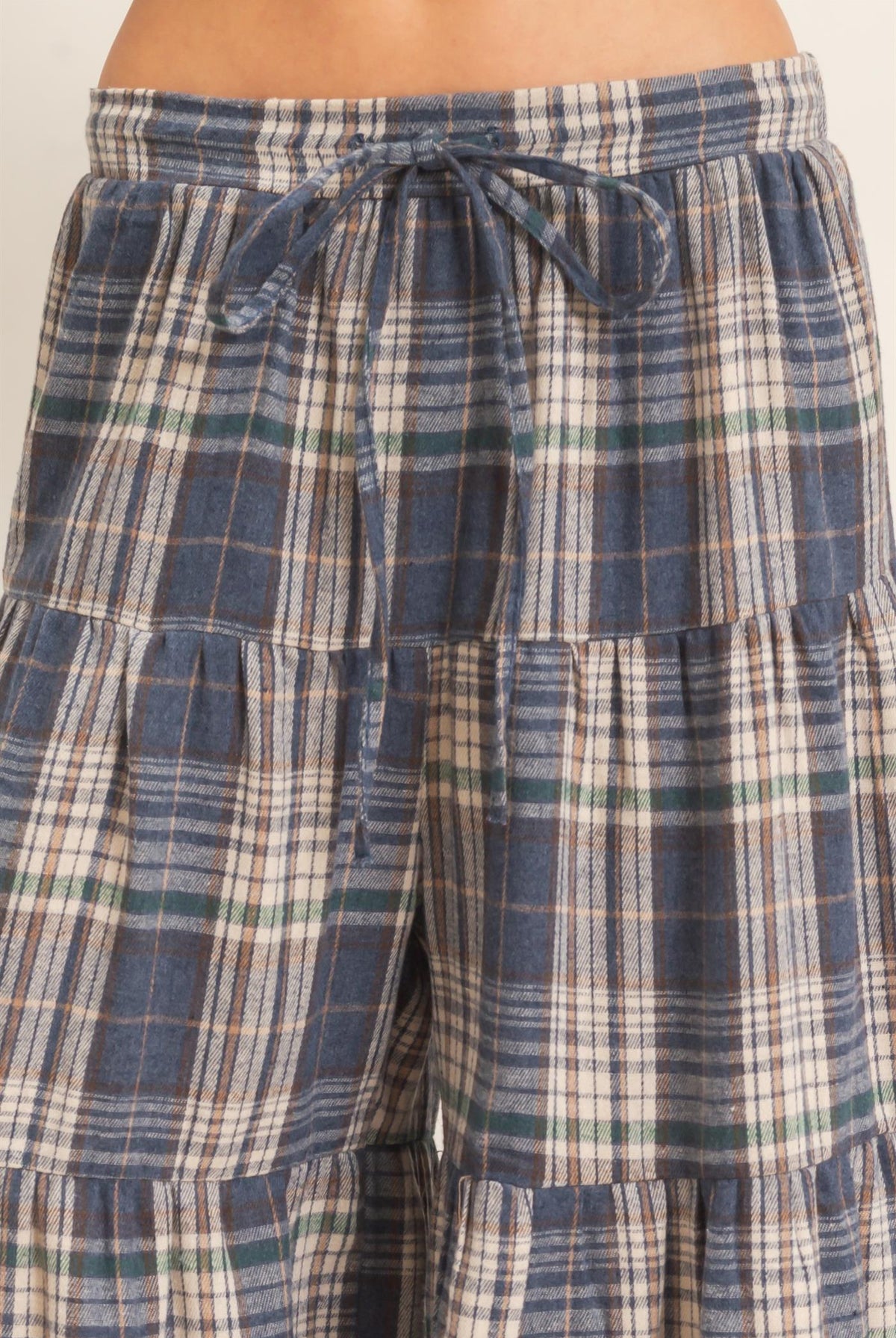 Wholesale Tiered Plaid Wide-Leg Pants Pants HF26E042 BLUE HYFVE