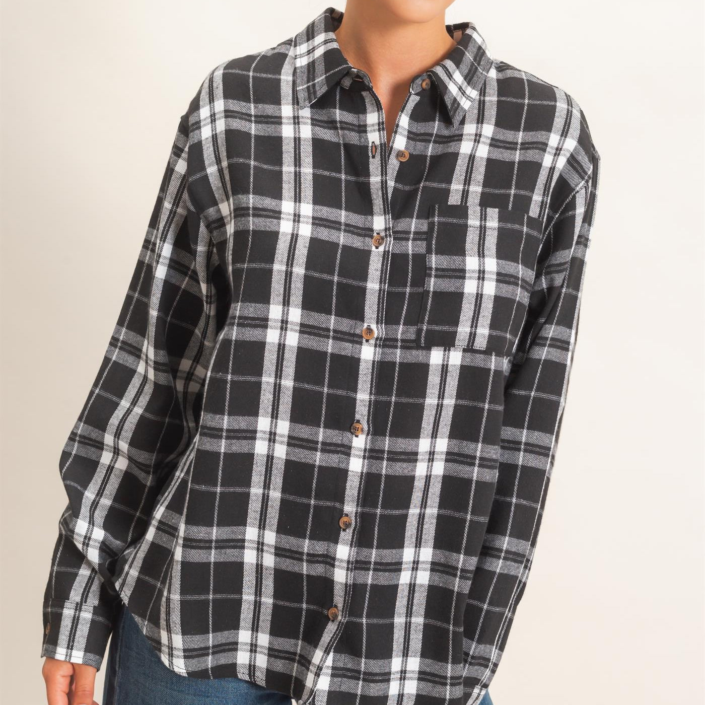 Wholesale Plaid Long Sleeve Shirt Shirts DZ26F275 BLACK DOUBLE ZERO