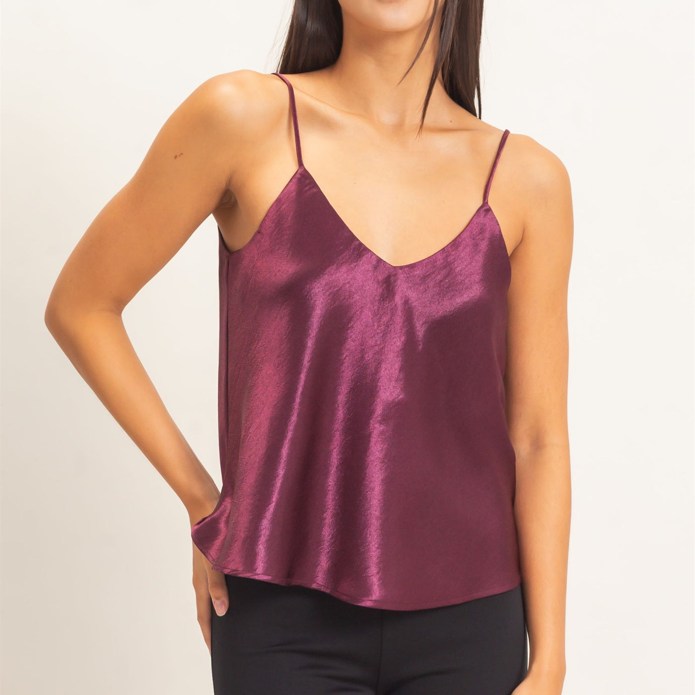 Wholesale V-Neck Satin Cami Top Camisoles DZ26C976 DARK CHERRY DOUBLE ZERO
