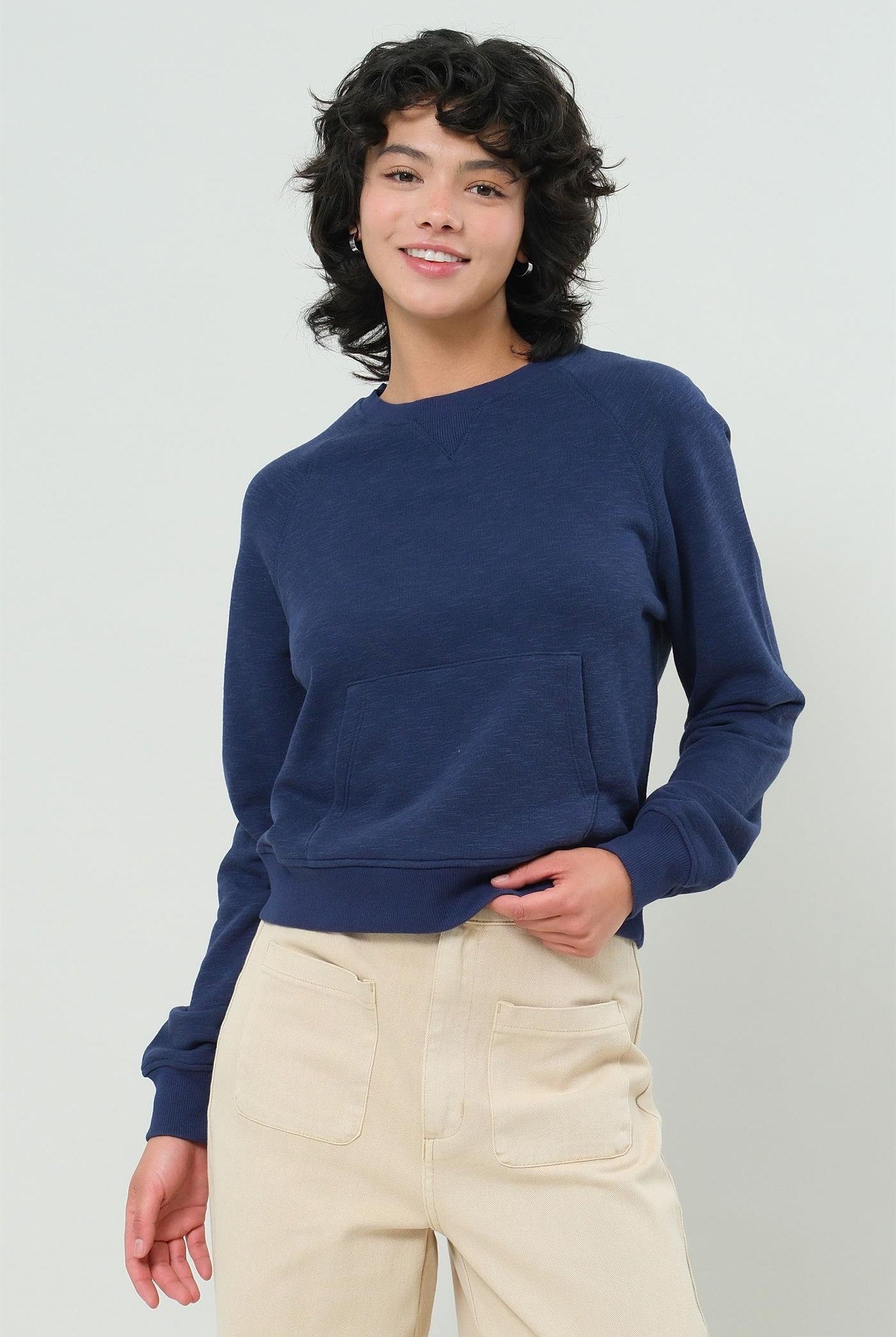 Wholesale Raglan Sleeve Pocket Sweatshirt Sweatshirts DZ24F992 DARK NIGHT DOUBLE ZERO