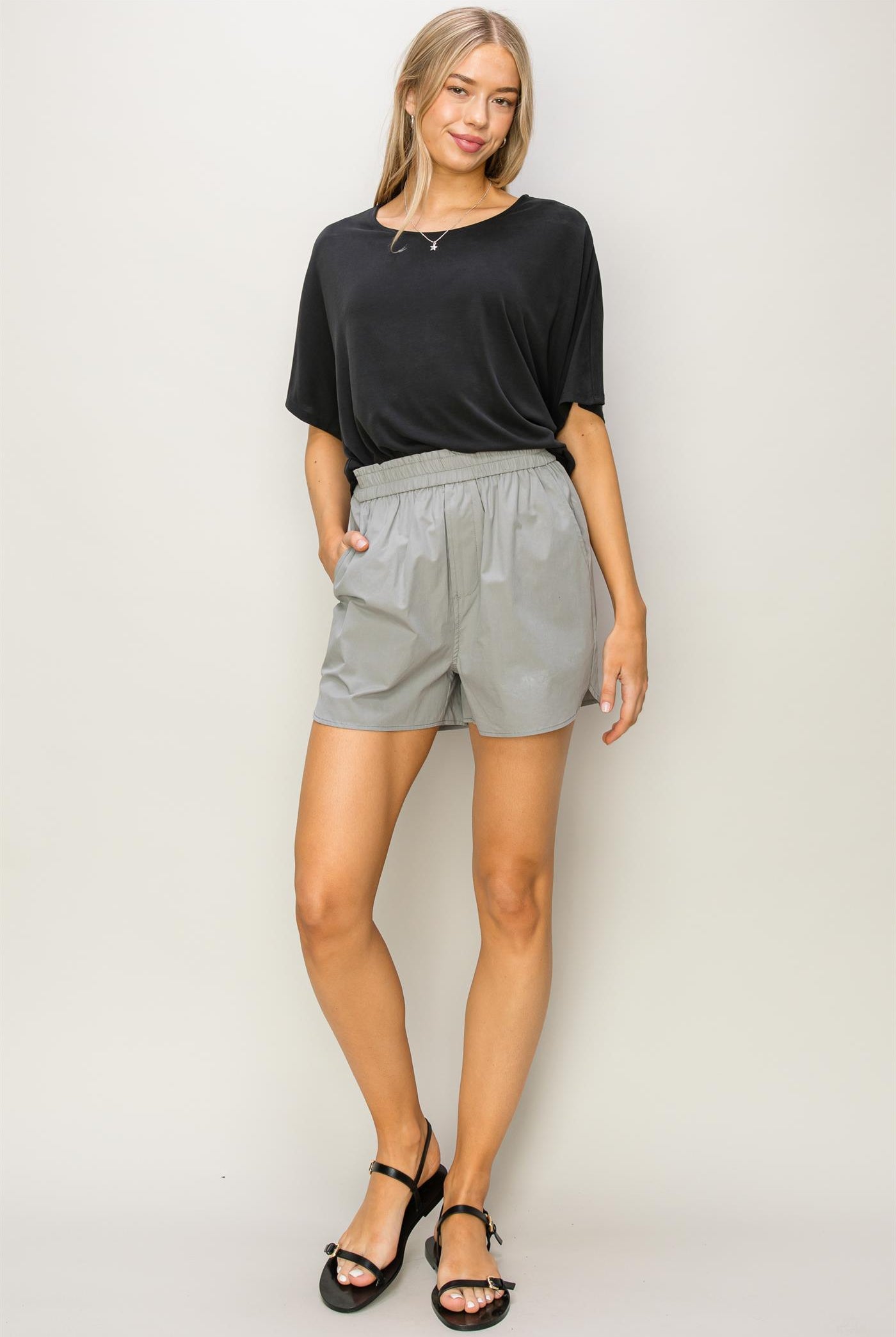 Wholesale Poplin High Waist Shorts Shorts DZ24A298 GRAY DOUBLE ZERO