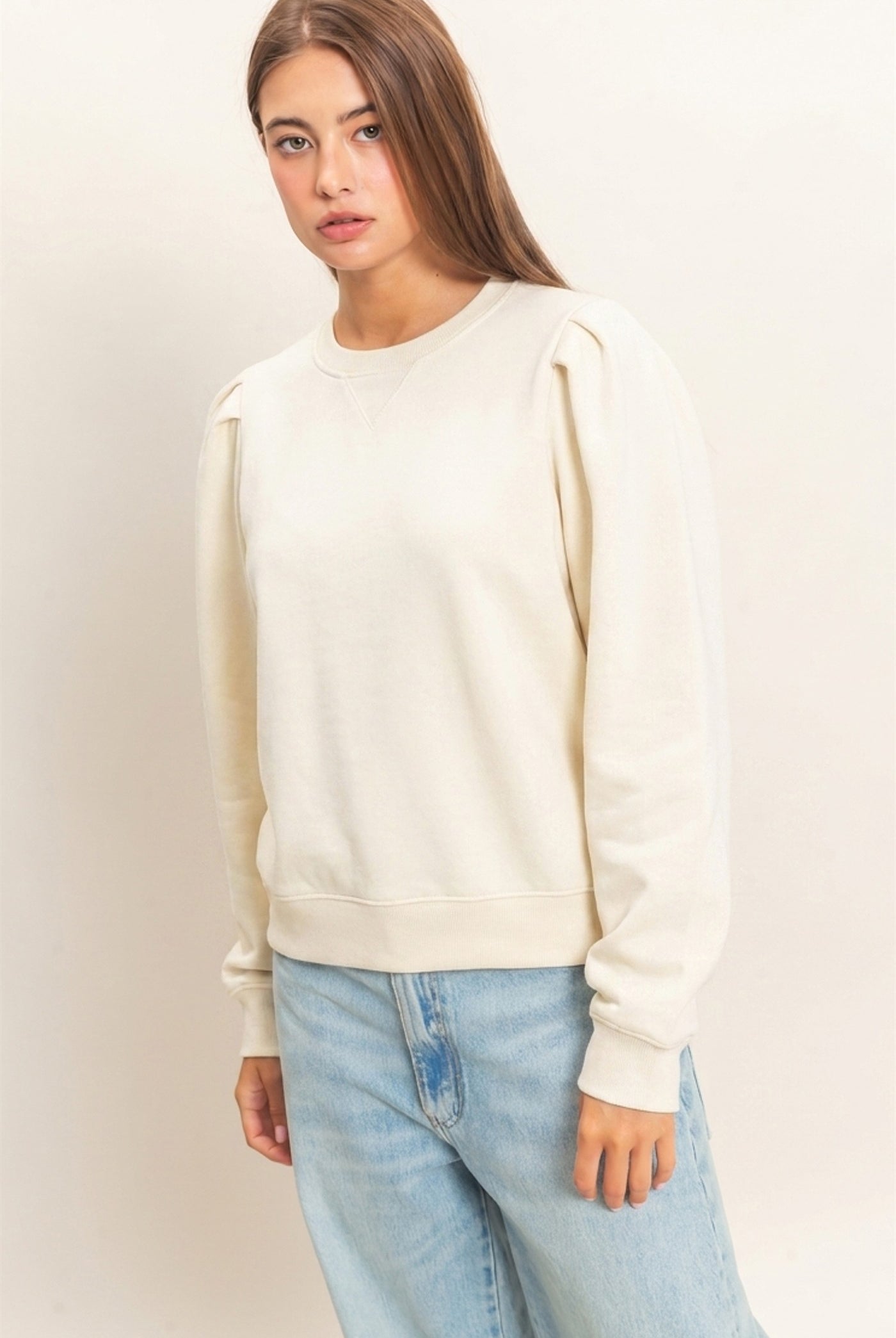 Wholesale Puff Sleeve Crew Neck Sweatshirt Sweatshirts DZ26E110 CREAM DOUBLE ZERO