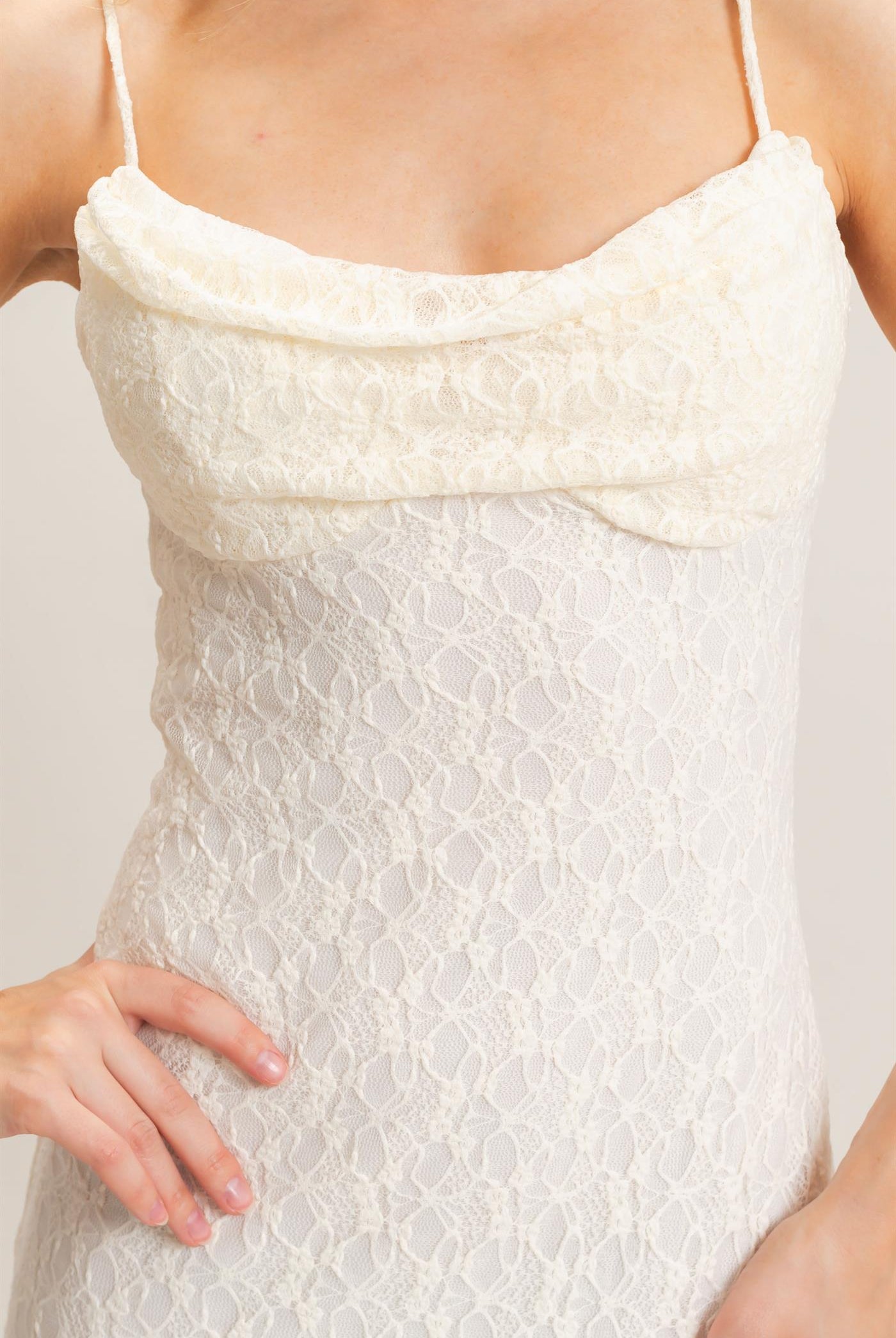 Wholesale Lace Midi Slip Dress Dresses HF26A879 CREAM HYFVE