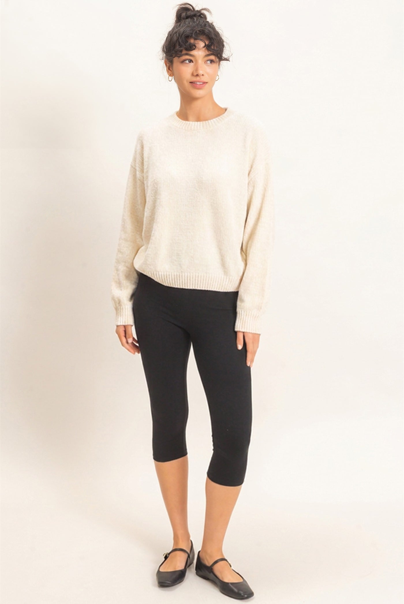 Wholesale Chenille Crew Neck Sweater Sweaters DZ26E264 CREAM DOUBLE ZERO