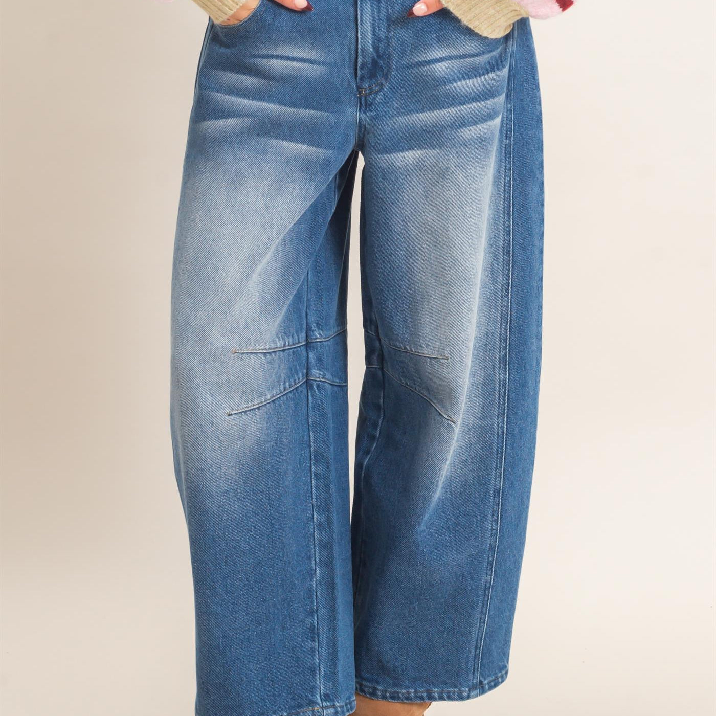 Wholesale Enzyme Wash Barrel Jeans Pants HF26E060 DARK BLUE HYFVE