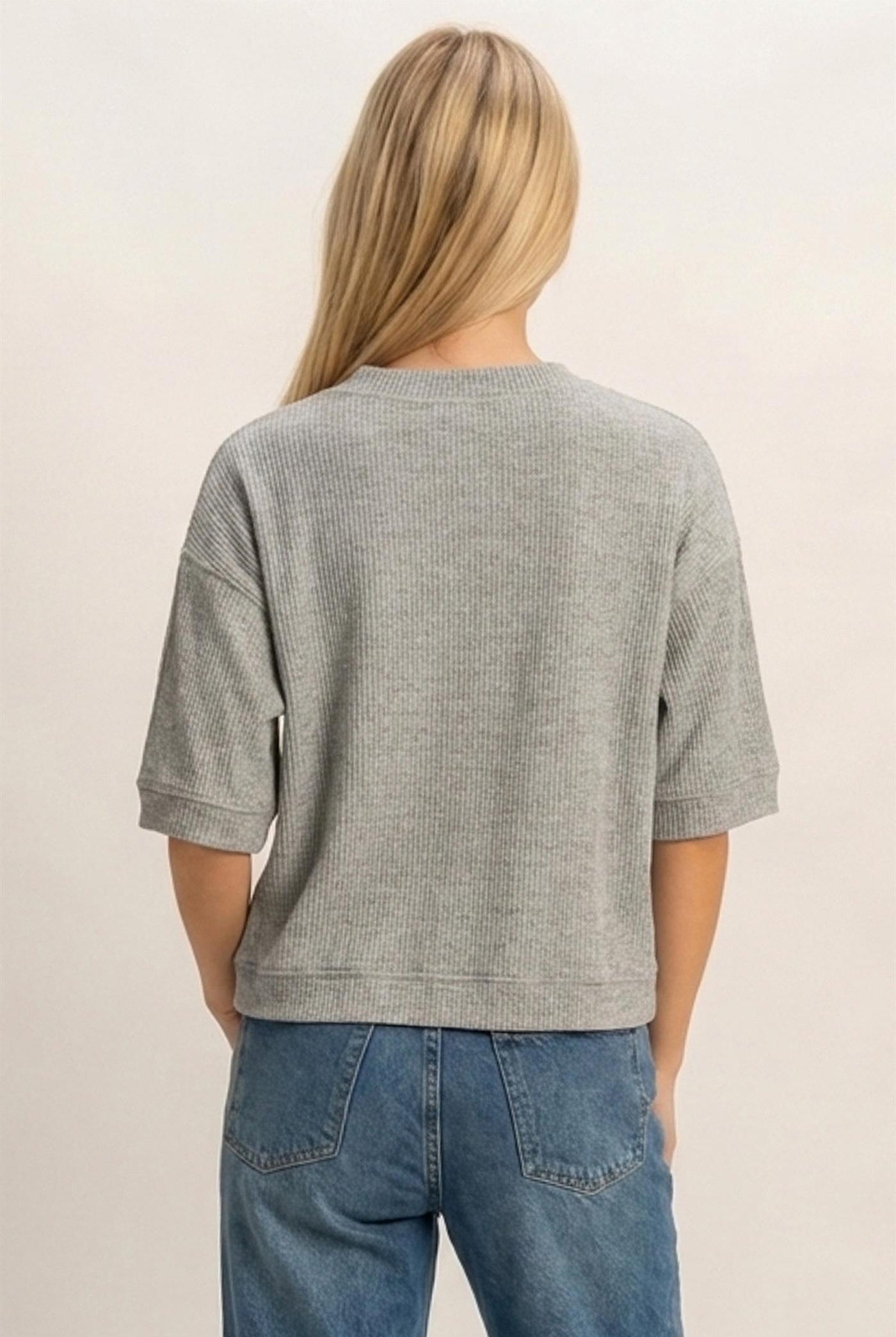 Wholesale Button-Down Short Sleeve Waffle Top Clothing Tops DZ26F244 HEATHER GRAY DOUBLE ZERO