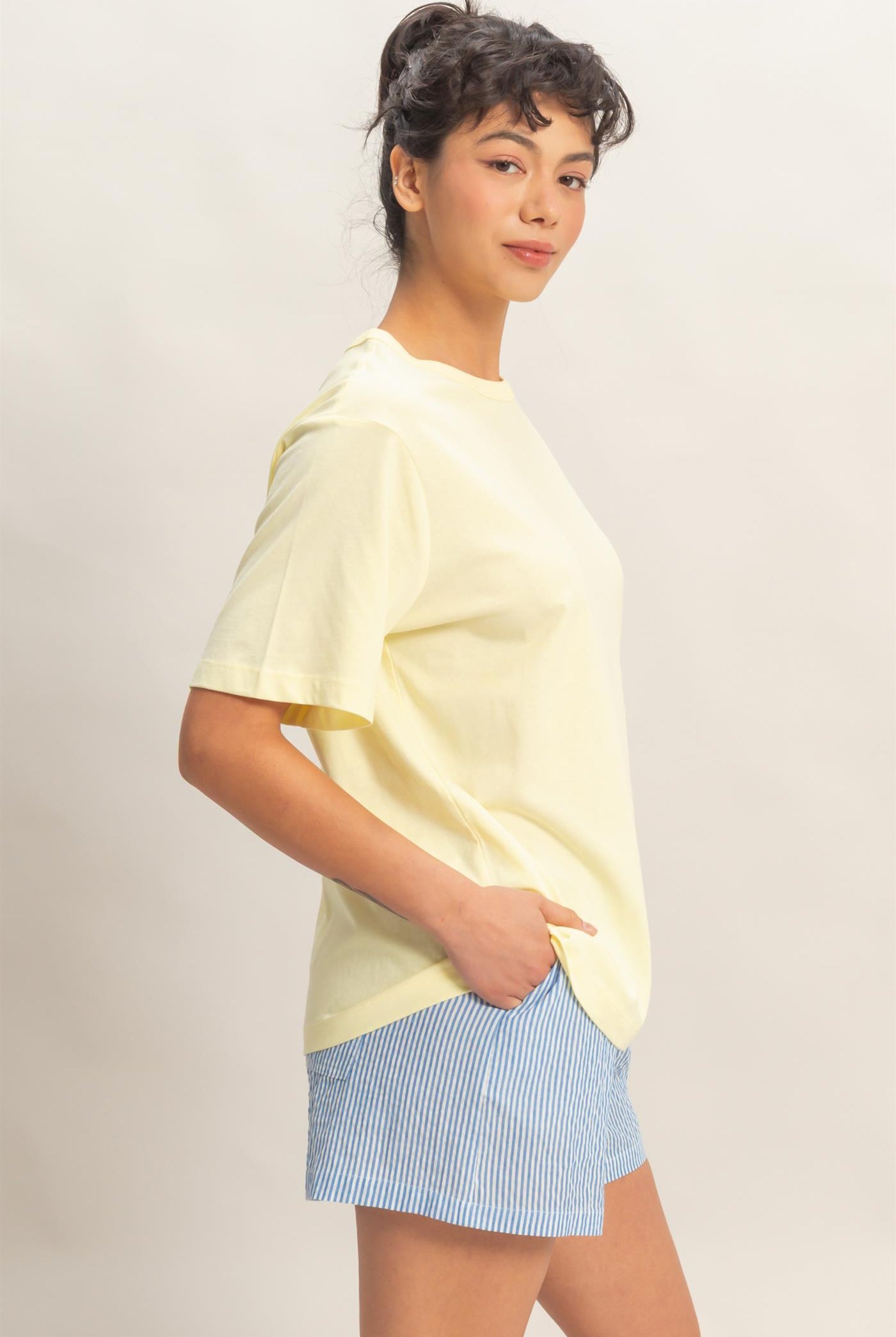 Wholesale Oversized Short Sleeve Crew Neck T-Shirt Clothing Tops DZ26A794 PALE YELLOW DOUBLE ZERO