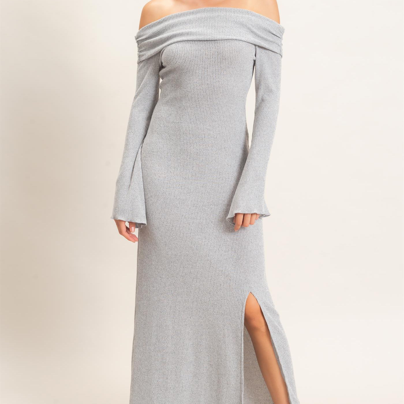 Wholesale Off-Shoulder Maxi Dress Dresses HF26F033 GRAY HYFVE