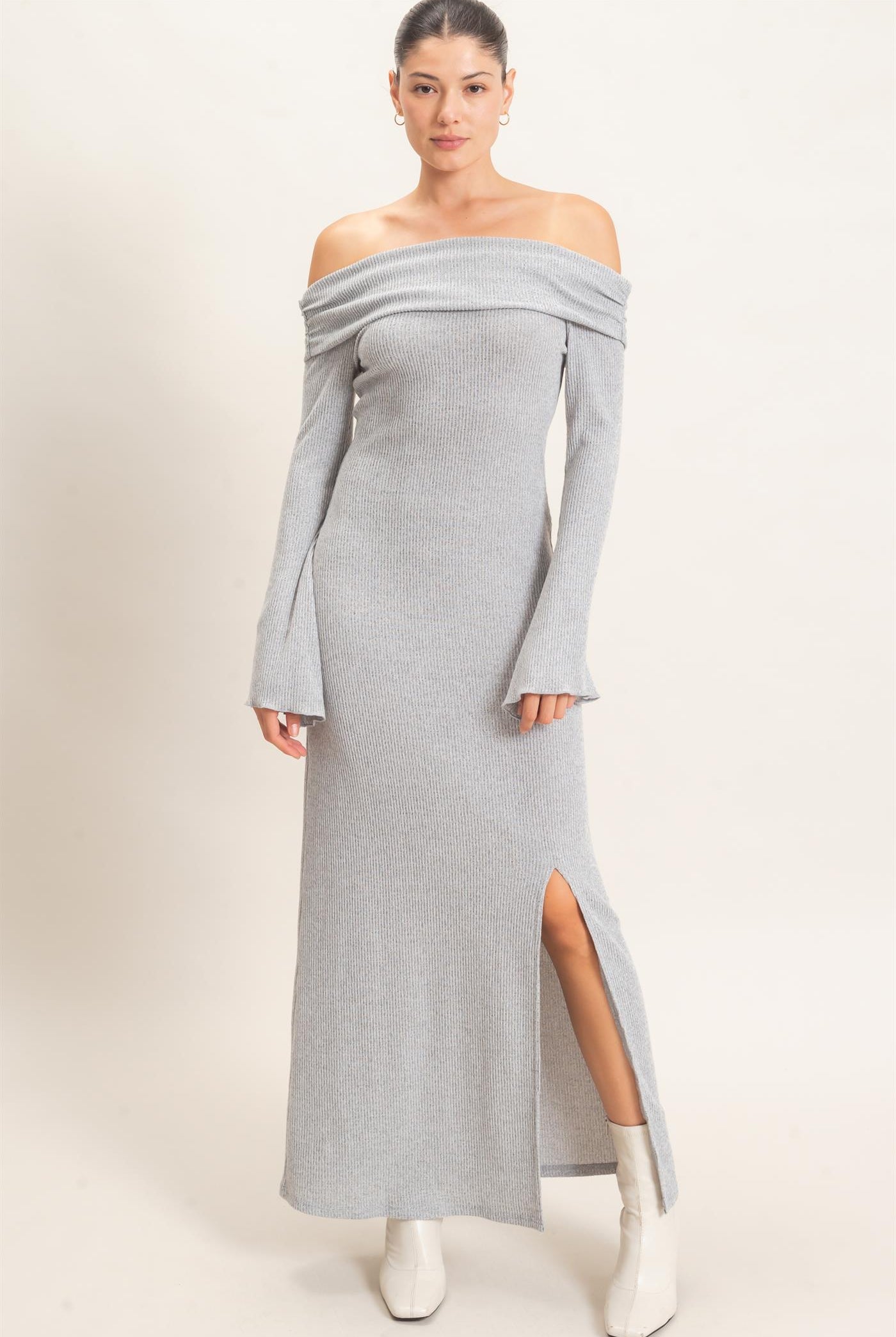 Wholesale Off-Shoulder Maxi Dress Dresses HF26F033 GRAY HYFVE