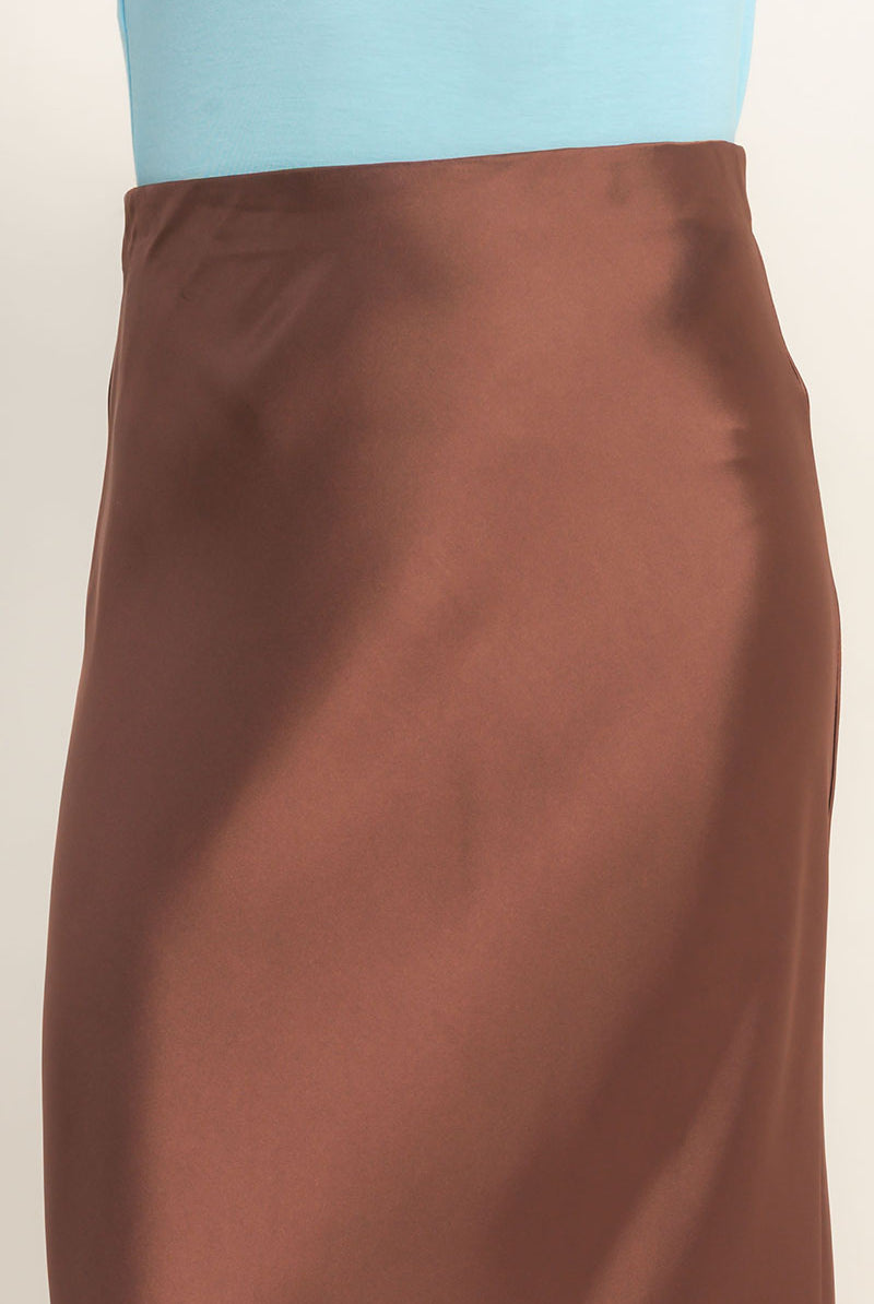 Wholesale Satin Midi Skirt Skirts DZ26A050 CHOCOLATE DOUBLE ZERO